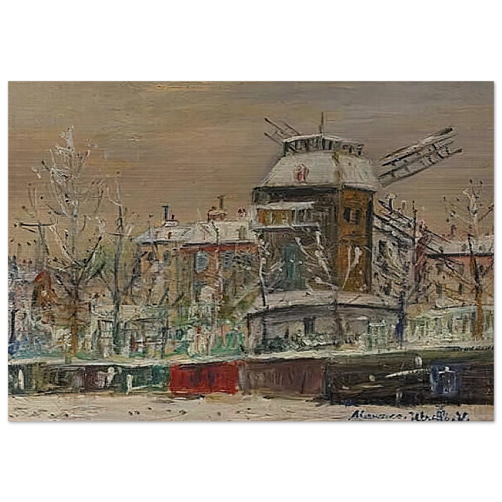MOULIN DE LA GALETTE UNDER THE SNOW 1 - Maurice Utrillo Brushed Aluminum Print - 70x100 cm / 28x40 inches | Maurice Utrillo Aluminum Print | Maurice Utrillo Prints