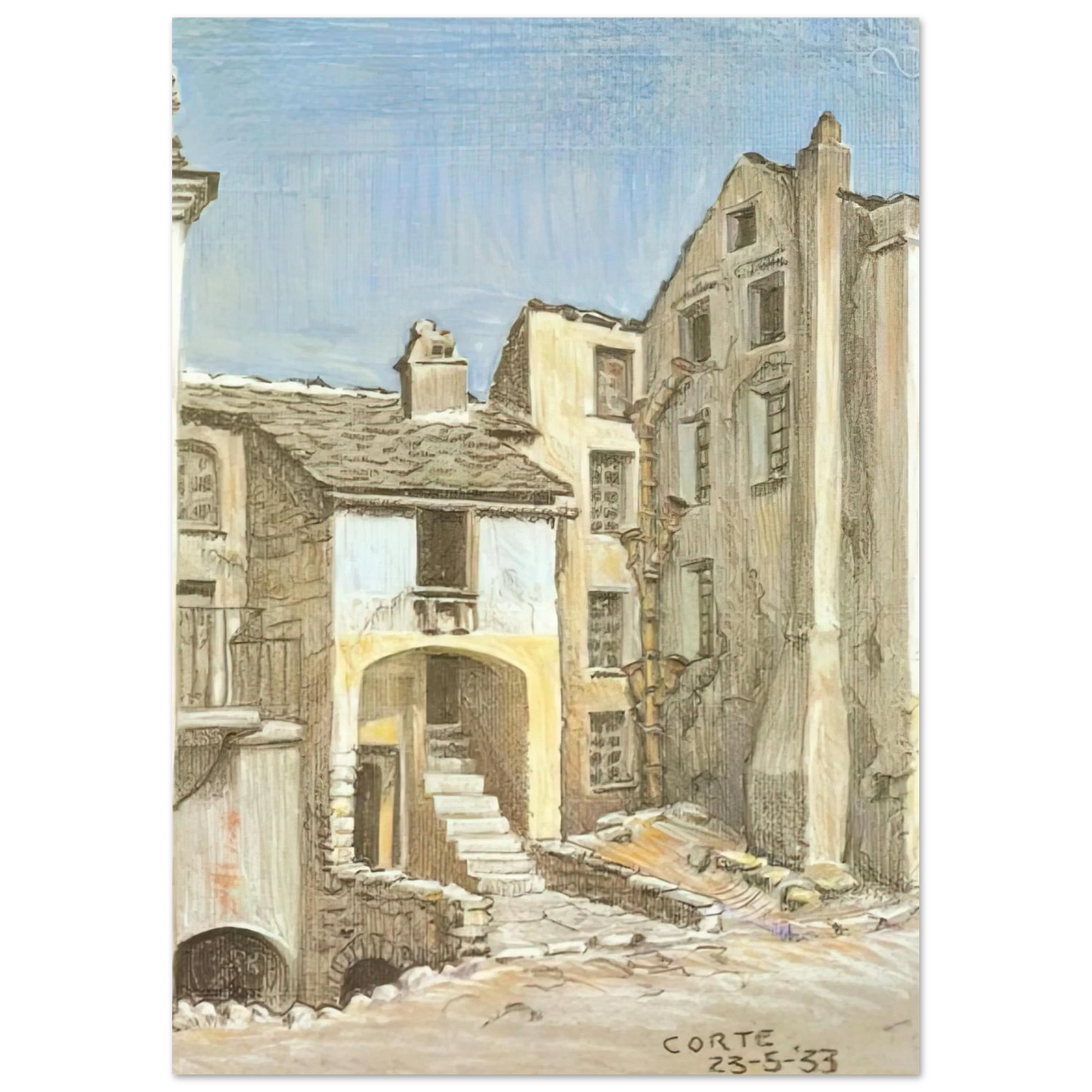 MC Escher - CORTE CORSICA Wall Art - 30x40 cm / 12x16 inches - Premium Wooden Framed Poster With Fine Art Paper - Black frame