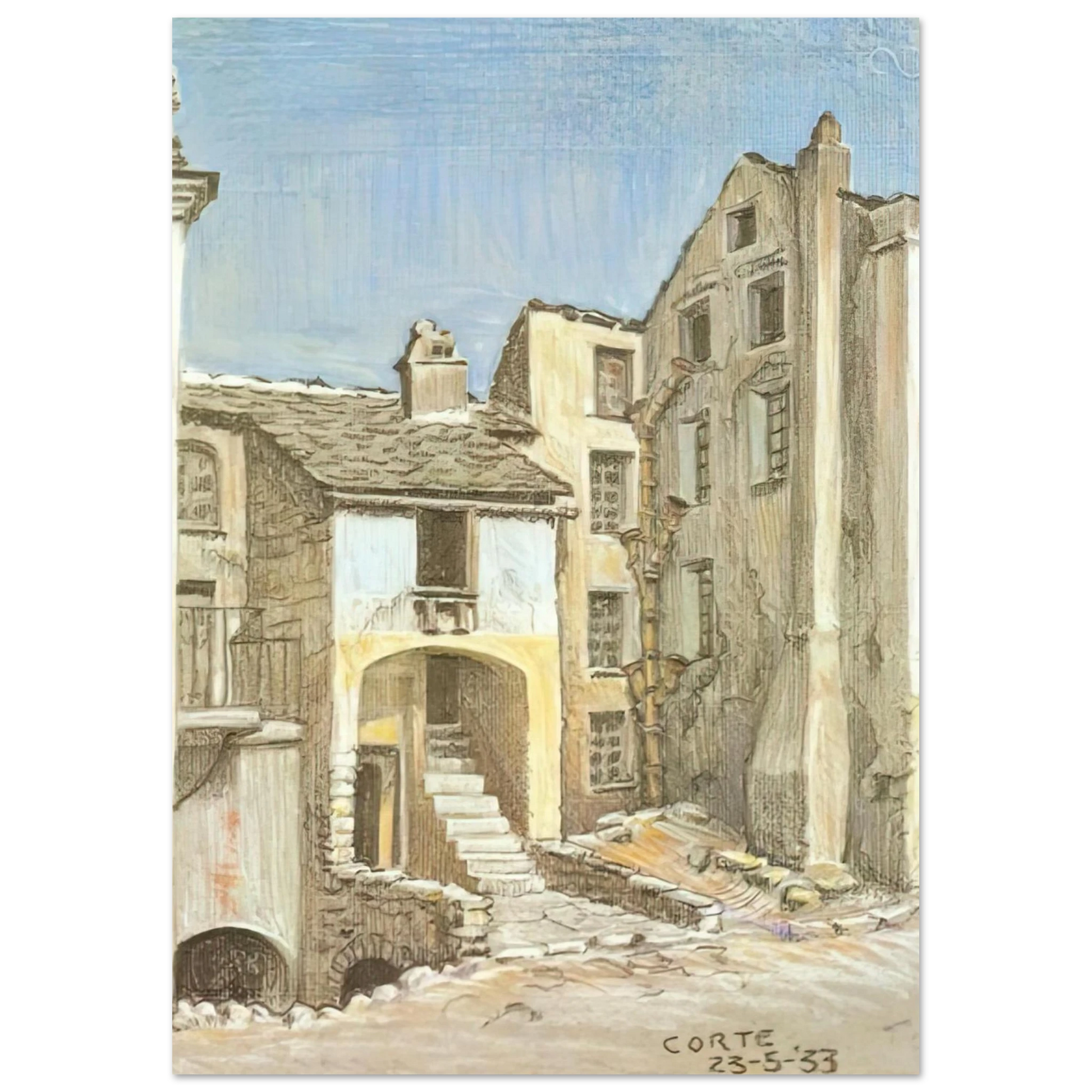 MC Escher - CORTE CORSICA Wall Art - 30x40 cm / 12x16 inches - Premium Wooden Framed Poster With Fine Art Paper - Black frame