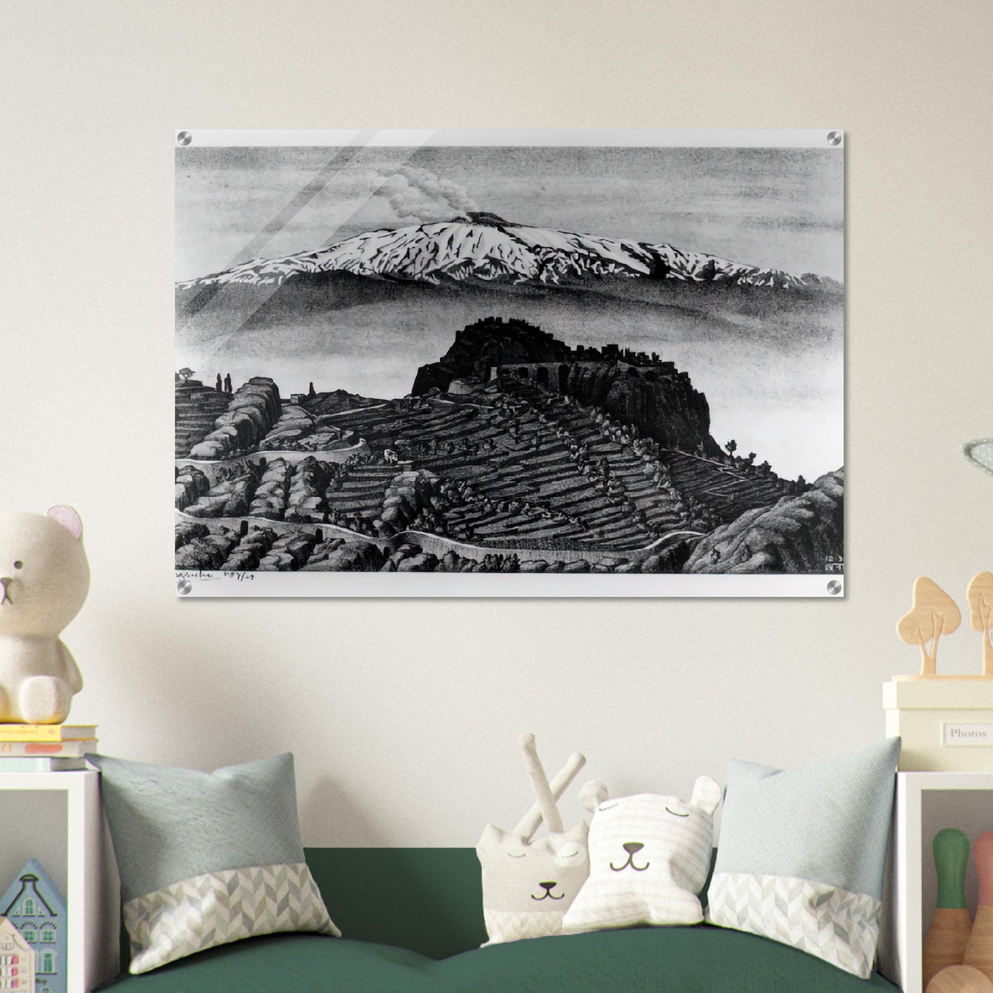 CASTEL MOLA AND MOUNT ETNA SICILY DECEMBER 1932 1932 - MC Escher Acrylic Print - 70x100 cm / 28x40″ inches | MC Escher Wall Art | MC Escher Prints