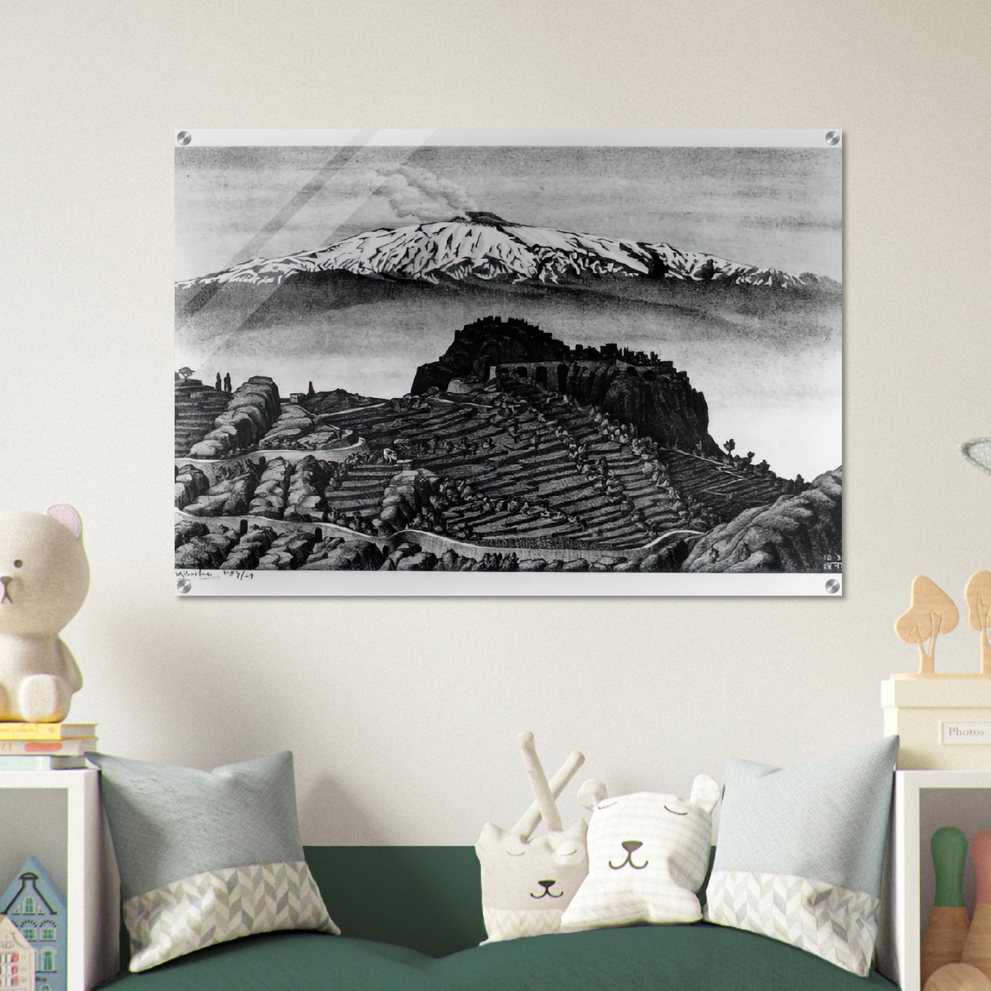 CASTEL MOLA AND MOUNT ETNA SICILY DECEMBER 1932 1932 - MC Escher Acrylic Print - 70x100 cm / 28x40″ inches | MC Escher Wall Art | MC Escher Prints