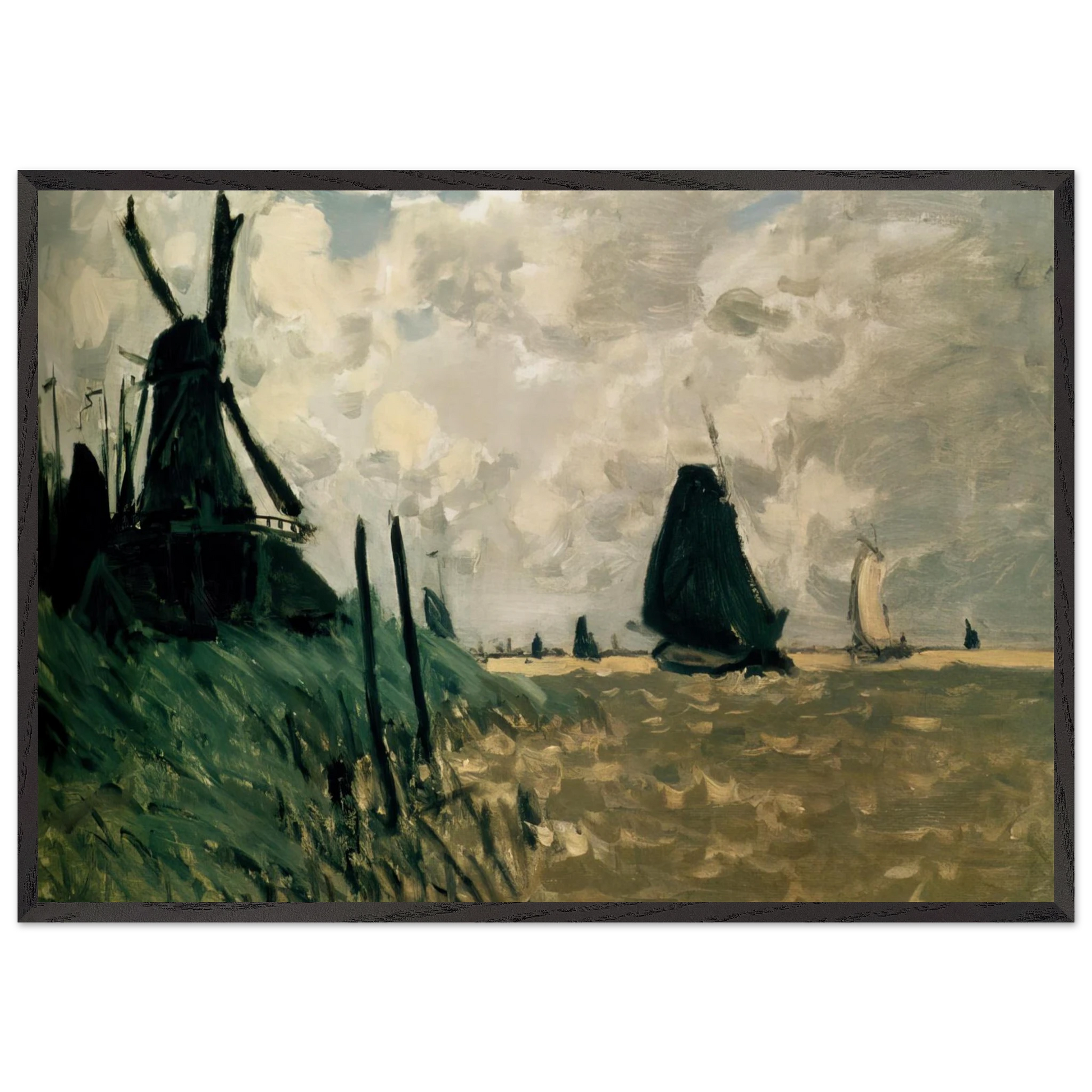 A Windmill near Zaandam - claude monet Framed Art Print – Black Wooden Frame - Default Title - -Framed Art Print