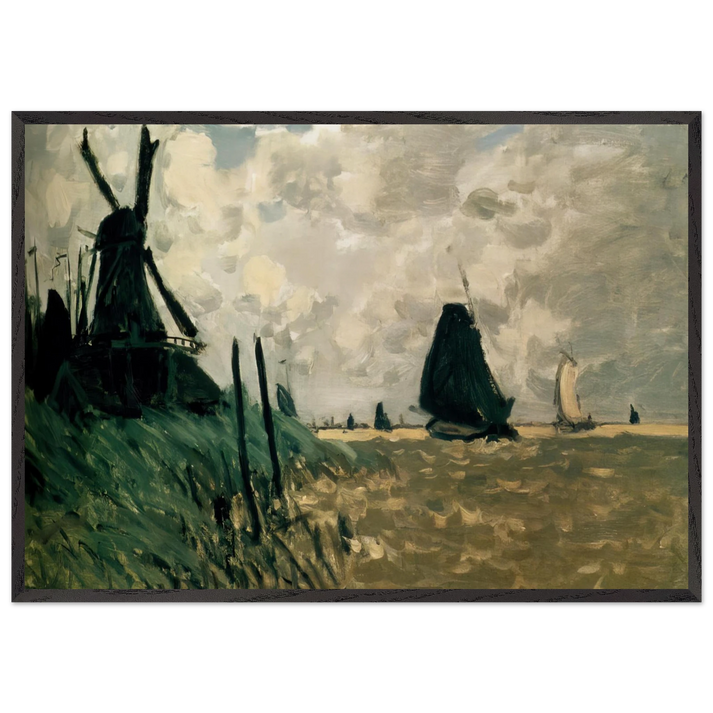 A Windmill near Zaandam - claude monet 70x100 cm / 28x40 inches Framed Art Print – Black Wooden Frame