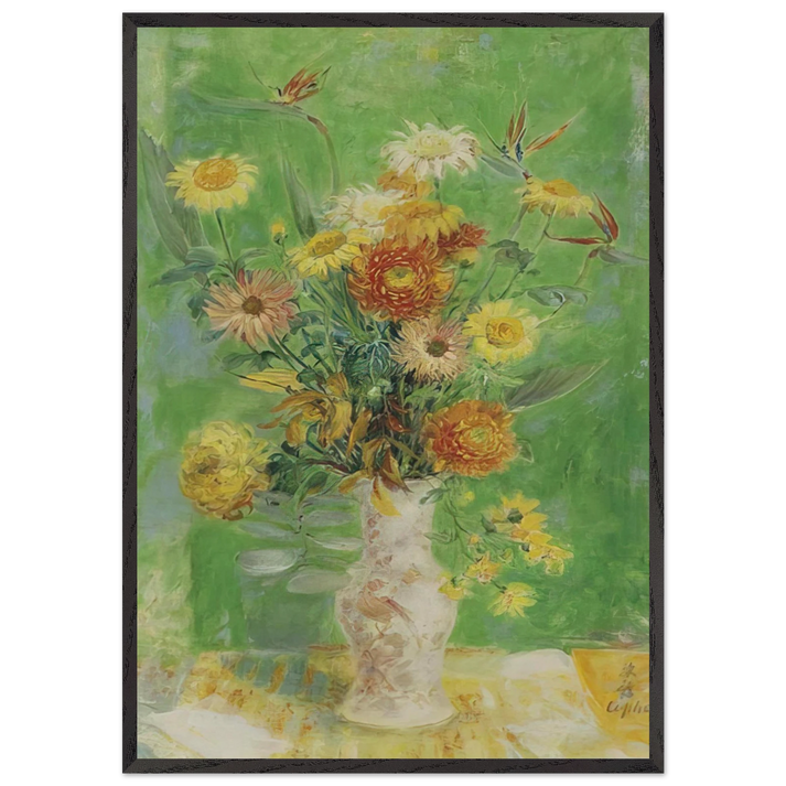 Chrysanthemums and Sunflowers - Post-Impressionism - Le Pho 70x100 cm / 28x40 inches Framed Art Print – Black Wooden Frame