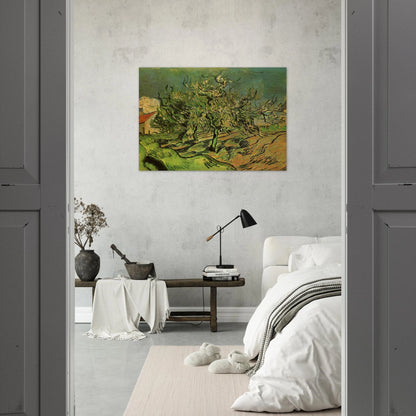 Landscape with Three Trees and a House - Vincent van Gogh Brushed Aluminum Print - 70x100 cm / 28x40 inches | Vincent van Gogh Aluminum Print | Vincent van Gogh Prints