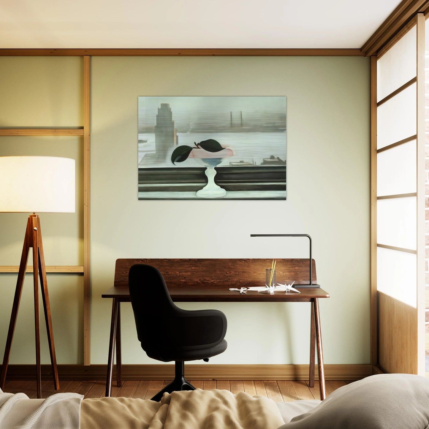 Pink Dish and Green Leaves - Georgia O'Keeffe Brushed Aluminum Print - 70x100 cm / 28x40 inches | Georgia O'Keeffe Aluminum Print | Georgia O'Keeffe Prints