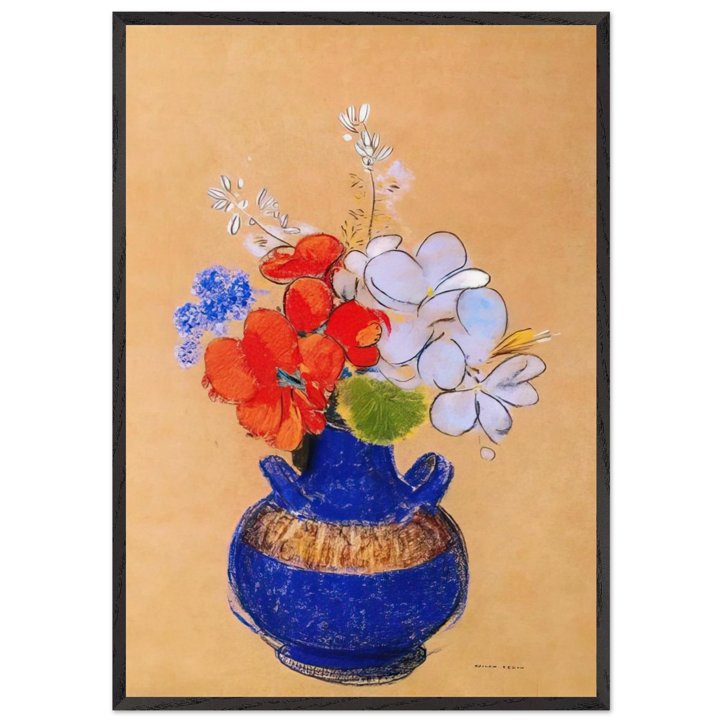 FLOWERS IN A BLUE VASE 1 - Odilon Redon Framed Art Print – Black Wooden Frame - Default Title - -Framed Art Print