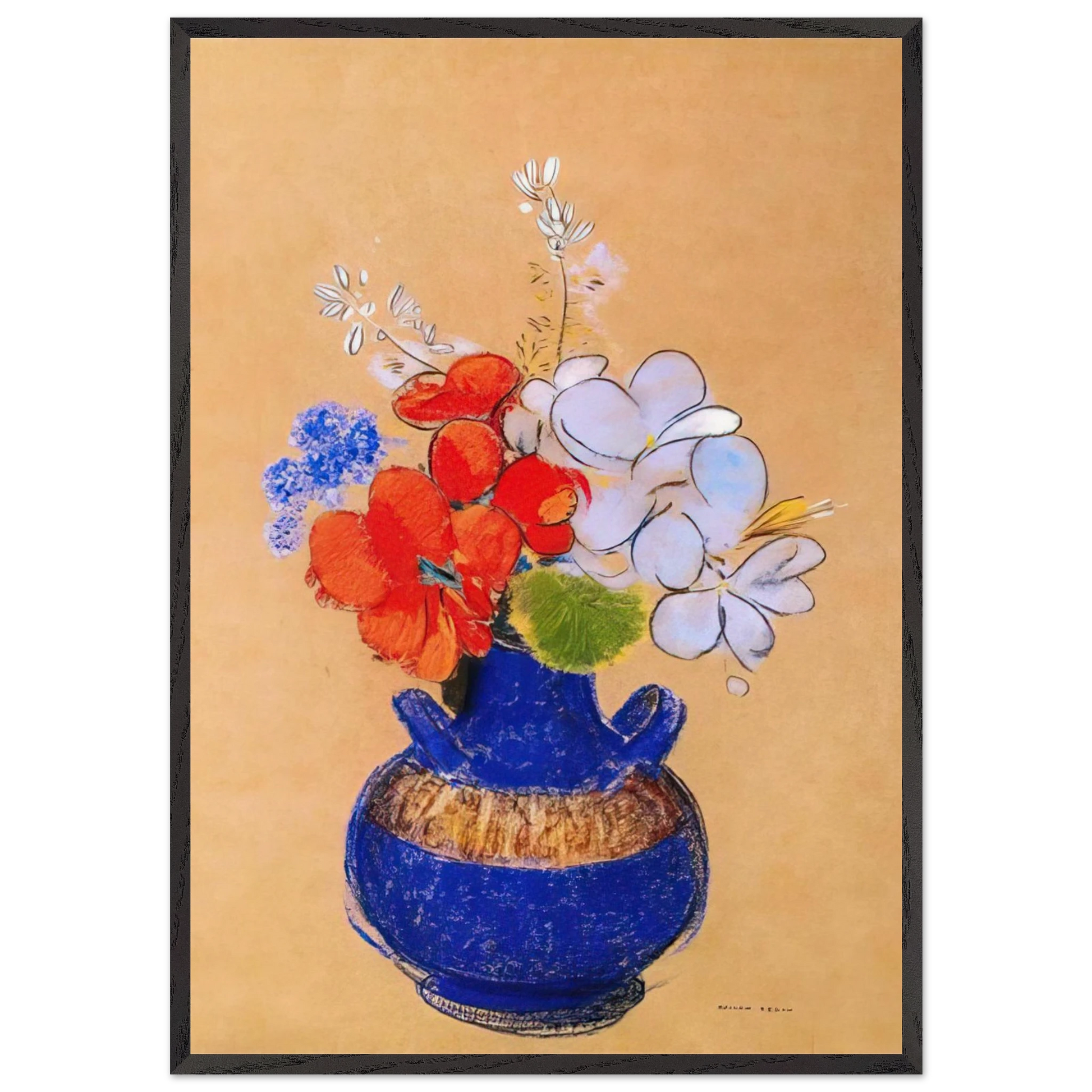 FLOWERS IN A BLUE VASE 1 - Odilon Redon Framed Art Print – Black Wooden Frame - Default Title - -Framed Art Print