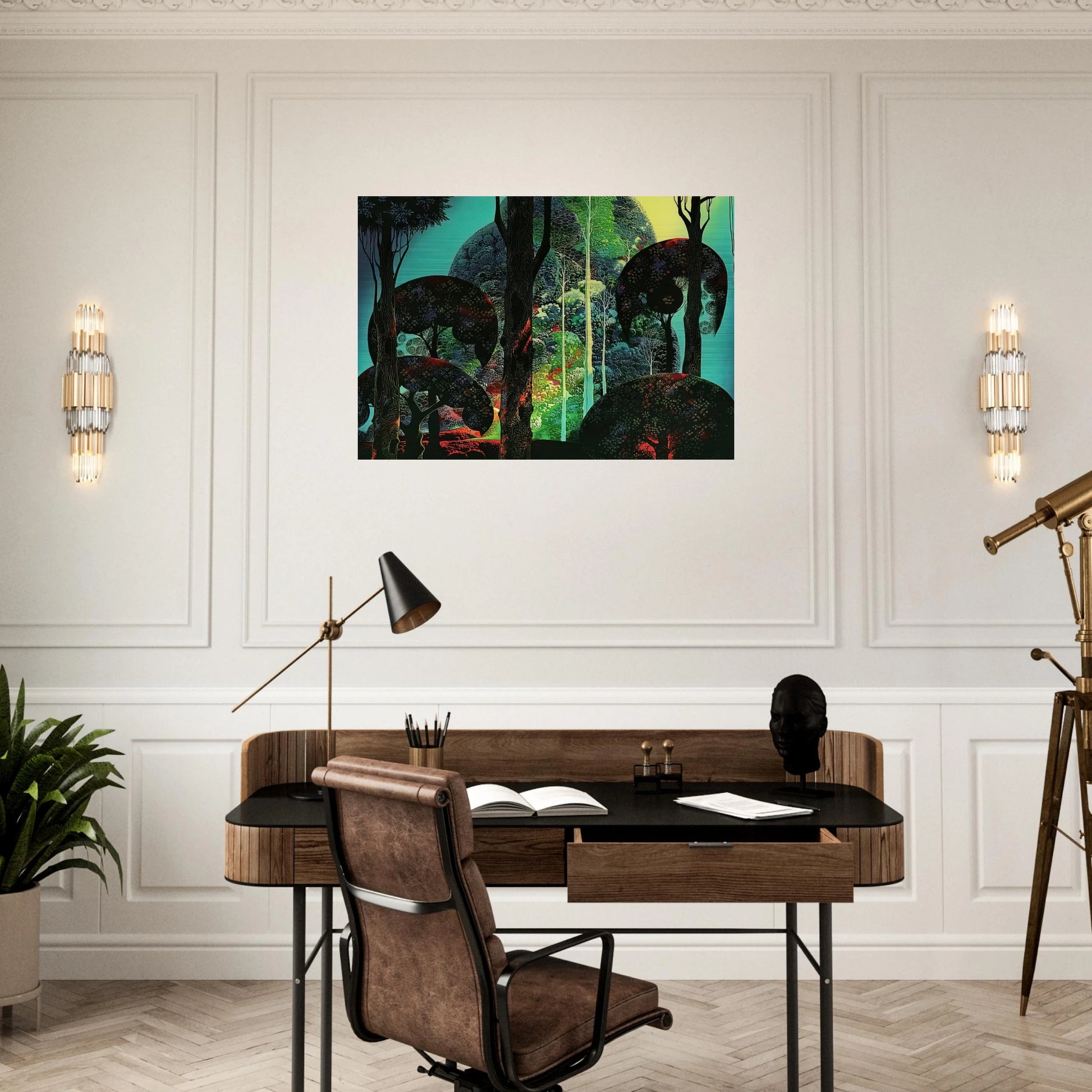 Fired by Sun - Eyvind Earle Brushed Aluminum Print - 70x100 cm / 28x40 inches | Eyvind Earle Aluminum Print | Eyvind Earle Prints