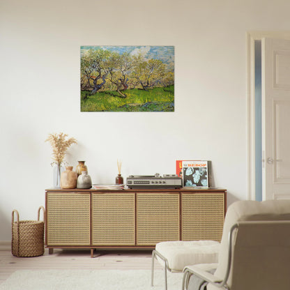 Orchard in Blossom - Vincent van Gogh Brushed Aluminum Print - 70x100 cm / 28x40 inches | Vincent van Gogh Aluminum Print | Vincent van Gogh Prints