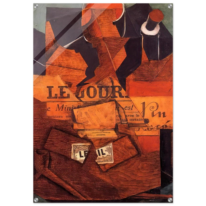 TOBACCO NEWSPAPER AND BOTTLE OF WINE 1914 - Juan Gris Acrylic Print - 70x100 cm / 28x40″ inches