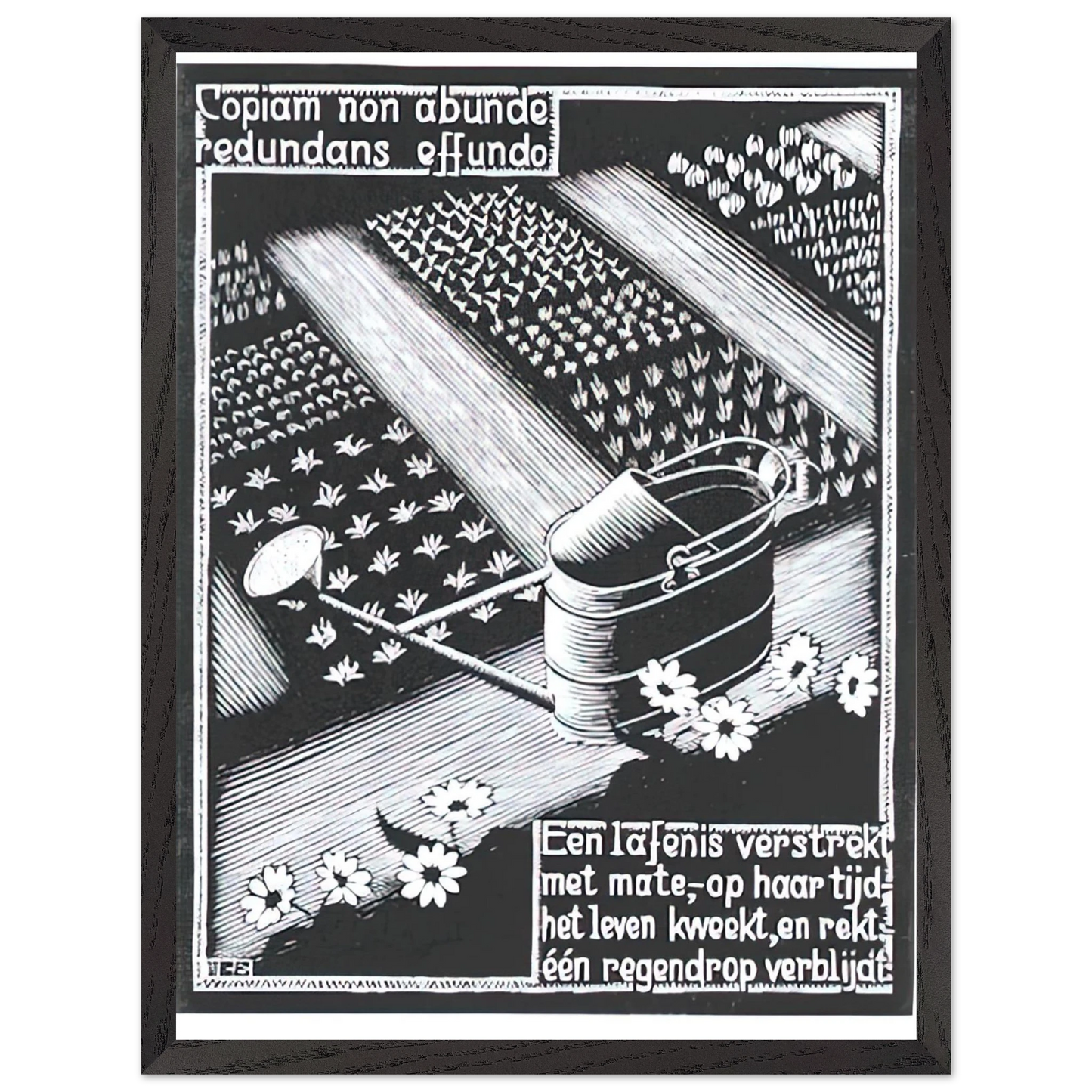 MC Escher - WATERINGCAN Wall Art - 60x80 cm / 24x32 inches - Premium Wooden Framed Poster With Fine Art Paper - Black frame