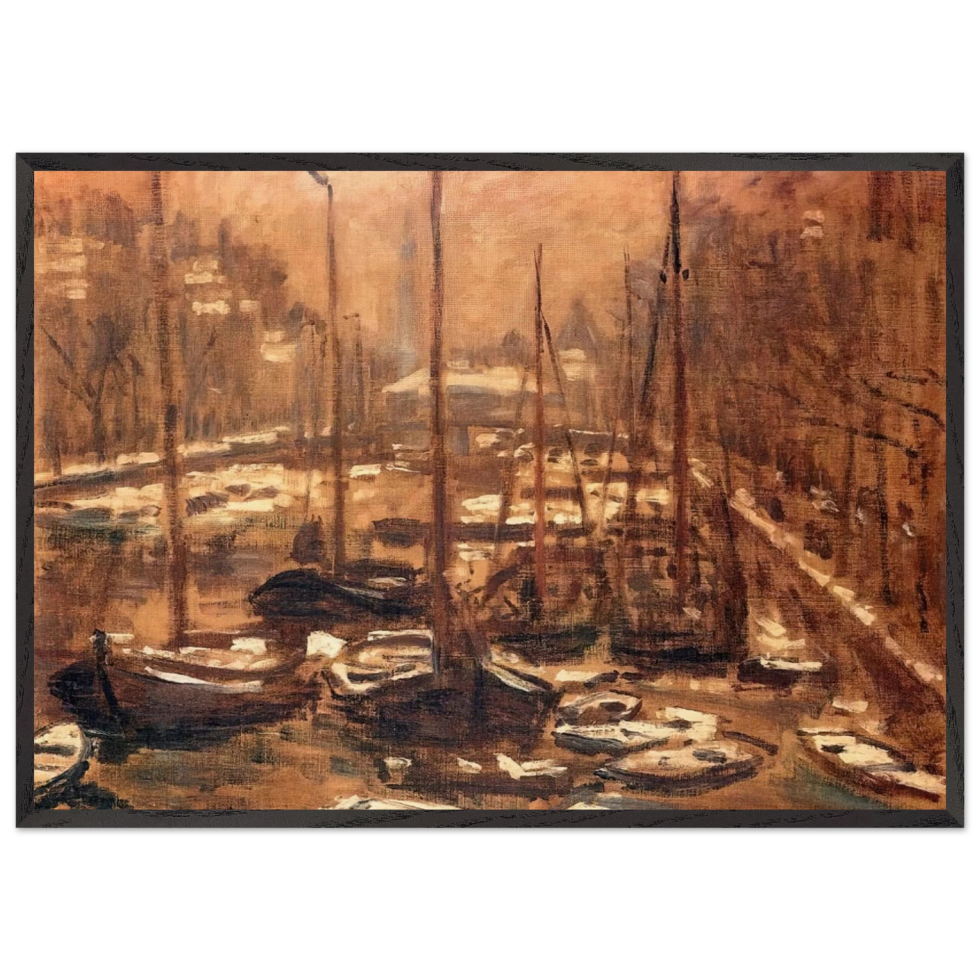 Geldersekade of Amsterdam Invierno - claude monet Framed Art Print – Black Wooden Frame - Default Title - -Framed Art Print