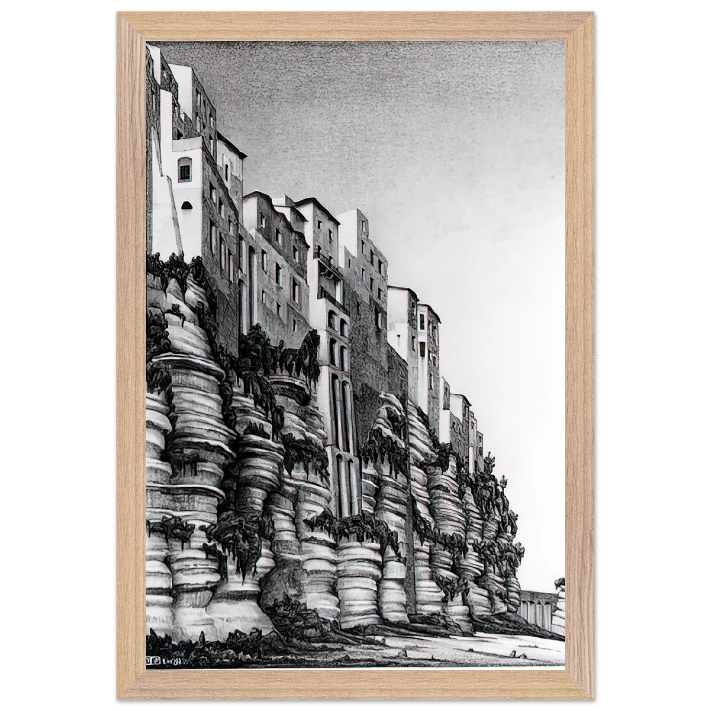 MC Escher - TROPEA CALABRIA Wall Art - 60x80 cm / 24x32 inches - Premium Wooden Framed Poster With Fine Art Paper - Wood frame