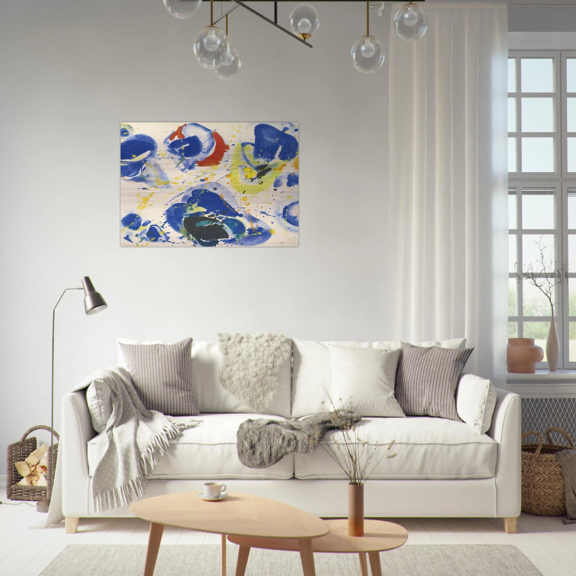 Blue With Red, Yellow and Orange - Sam Francis Brushed Aluminum Print - 70x100 cm / 28x40 inches | Sam Francis Aluminum Print | Sam Francis Prints