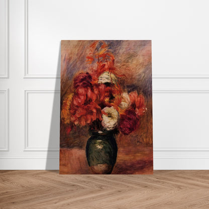 Flowers in a Green Vase Dahlilas and Asters - Pierre-Auguste Renoir Brushed Aluminum Print - 70x100 cm / 28x40 inches | Pierre-Auguste Renoir Aluminum Print | Pierre-Auguste Renoir Prints