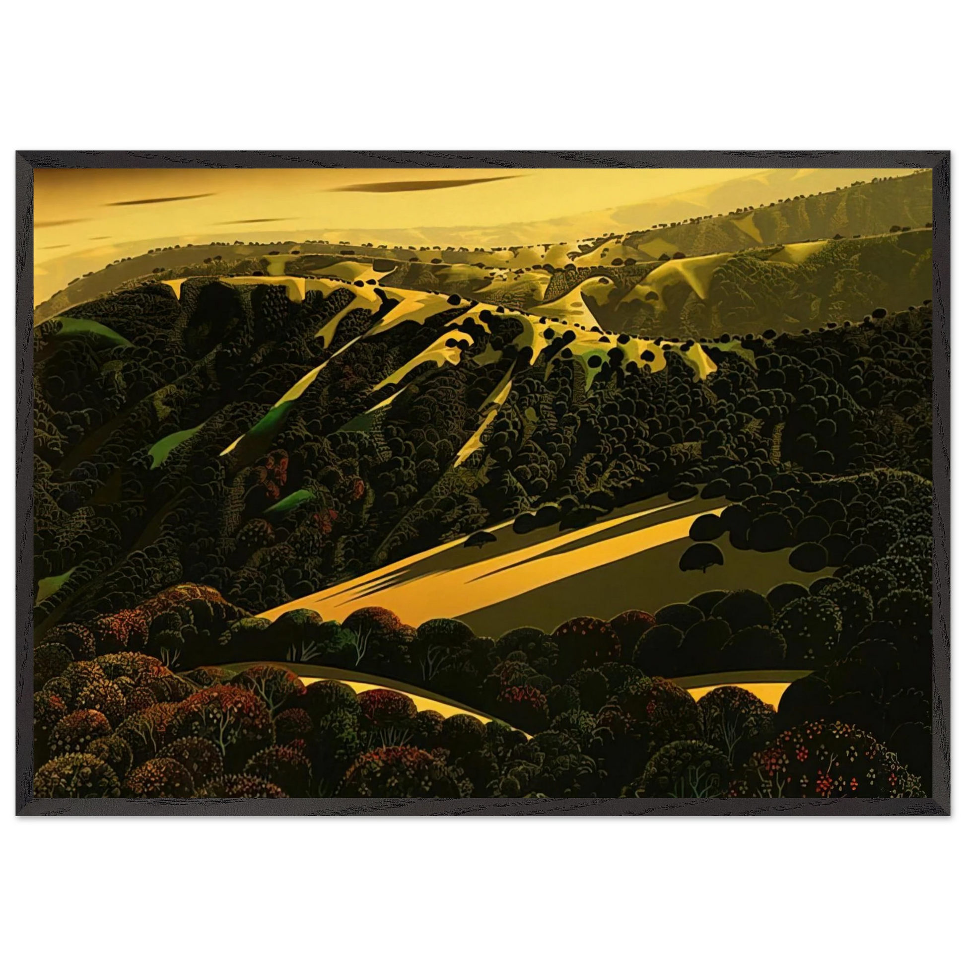 Santa Cruz Mountains - Eyvind Earle Framed Art Print – Black Wooden Frame - Default Title - -Framed Art Print