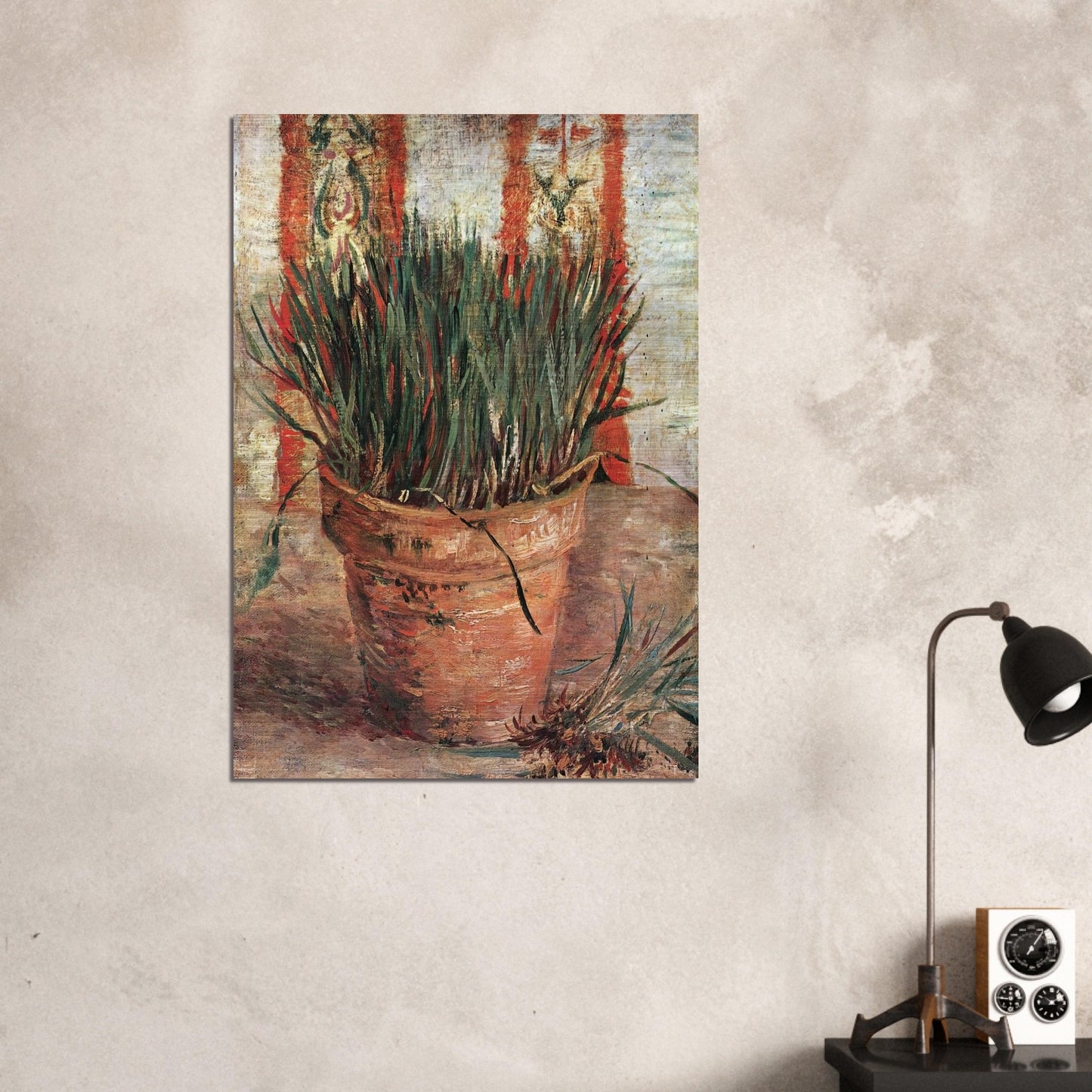 Flowerpot with Chives - Vincent van Gogh Brushed Aluminum Print - 70x100 cm / 28x40 inches | Vincent van Gogh Aluminum Print | Vincent van Gogh Prints