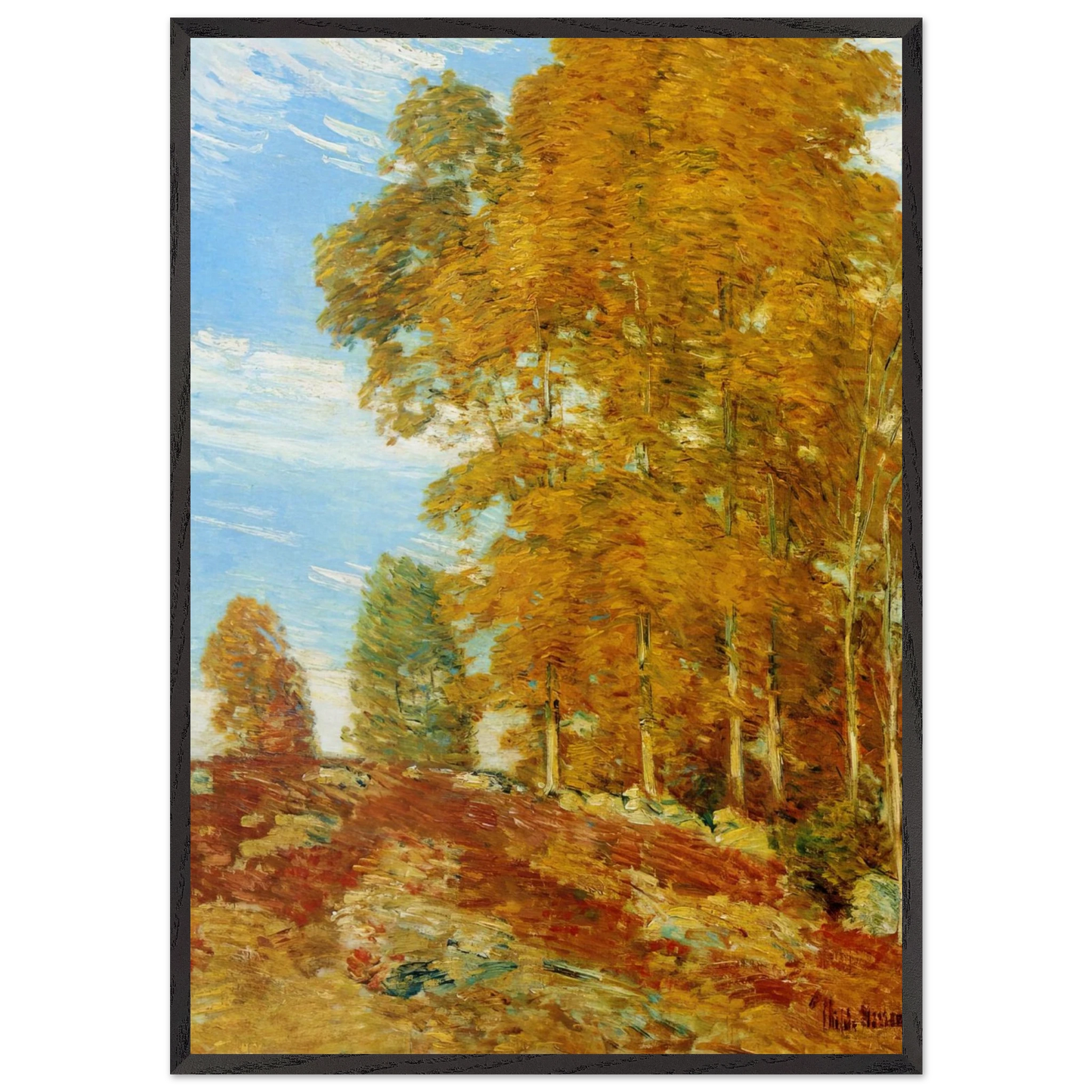 Autumn Hilltop New England - Childe Hassam Framed Art Print – Black Wooden Frame - Default Title - -Framed Art Print