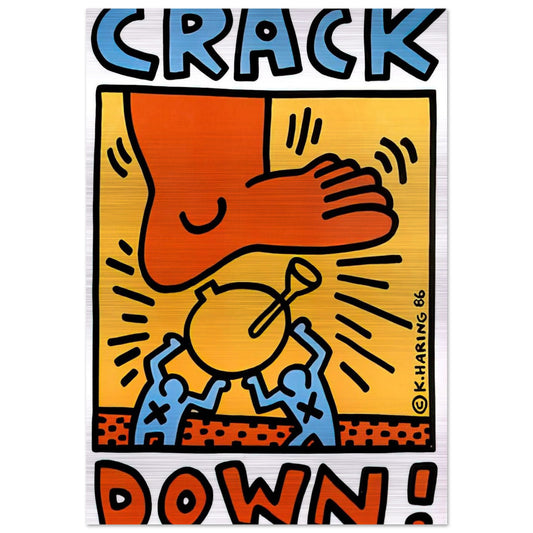 CRACK DOWN 1986 - Keith Haring Brushed Aluminum Print - 70x100 cm / 28x40 inches | Keith Haring Aluminum Print | Keith Haring Prints