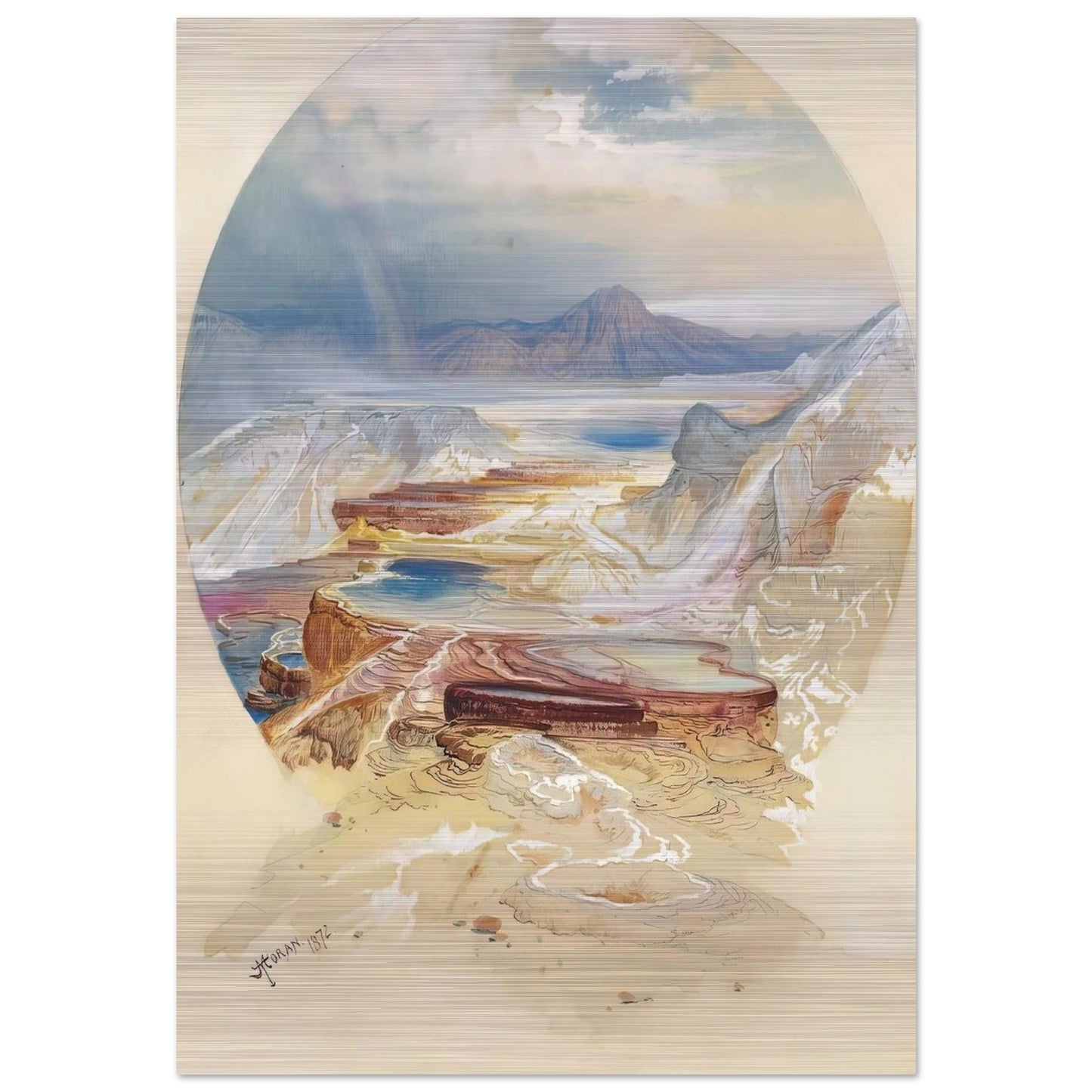 Minerva Terrace Yellowstone - Thomas Moran Brushed Aluminum Print - 70x100 cm / 28x40 inches | Thomas Moran Aluminum Print | Thomas Moran Prints