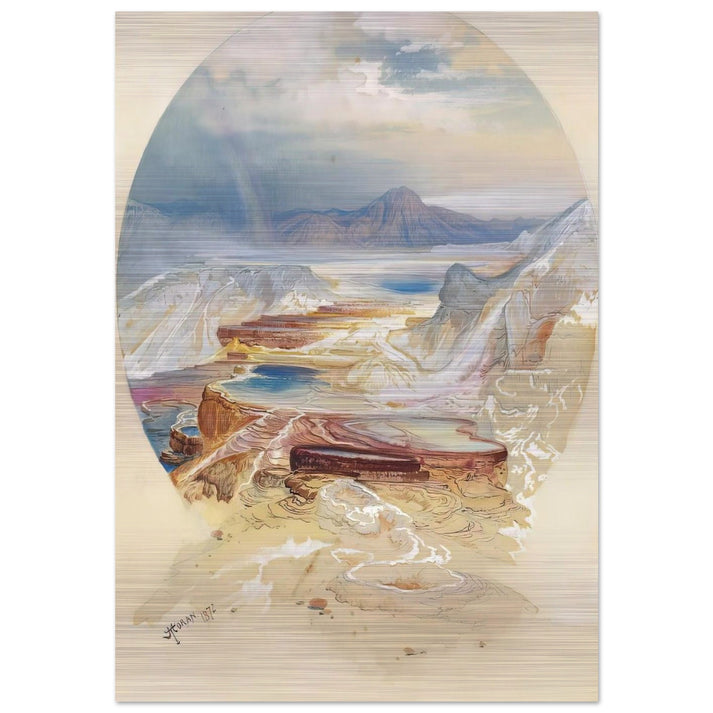 Minerva Terrace Yellowstone - Thomas Moran Brushed Aluminum Print - 70x100 cm / 28x40 inches | Thomas Moran Aluminum Print | Thomas Moran Prints