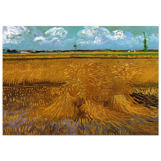 Wheatfield with Sheaves - Vincent van Gogh Brushed Aluminum Print - 70x100 cm / 28x40 inches | Vincent van Gogh Aluminum Print | Vincent van Gogh Prints