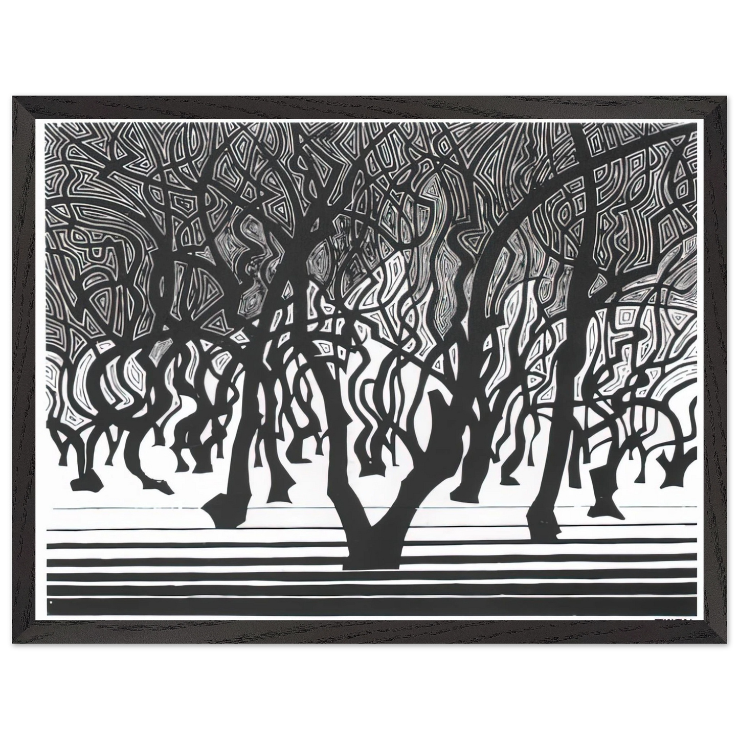 MC Escher - WOODS NEAR MENTON Wall Art - 21x29.7 cm / 8x12" - Premium Wooden Framed Poster With Fine Art Paper - White frame