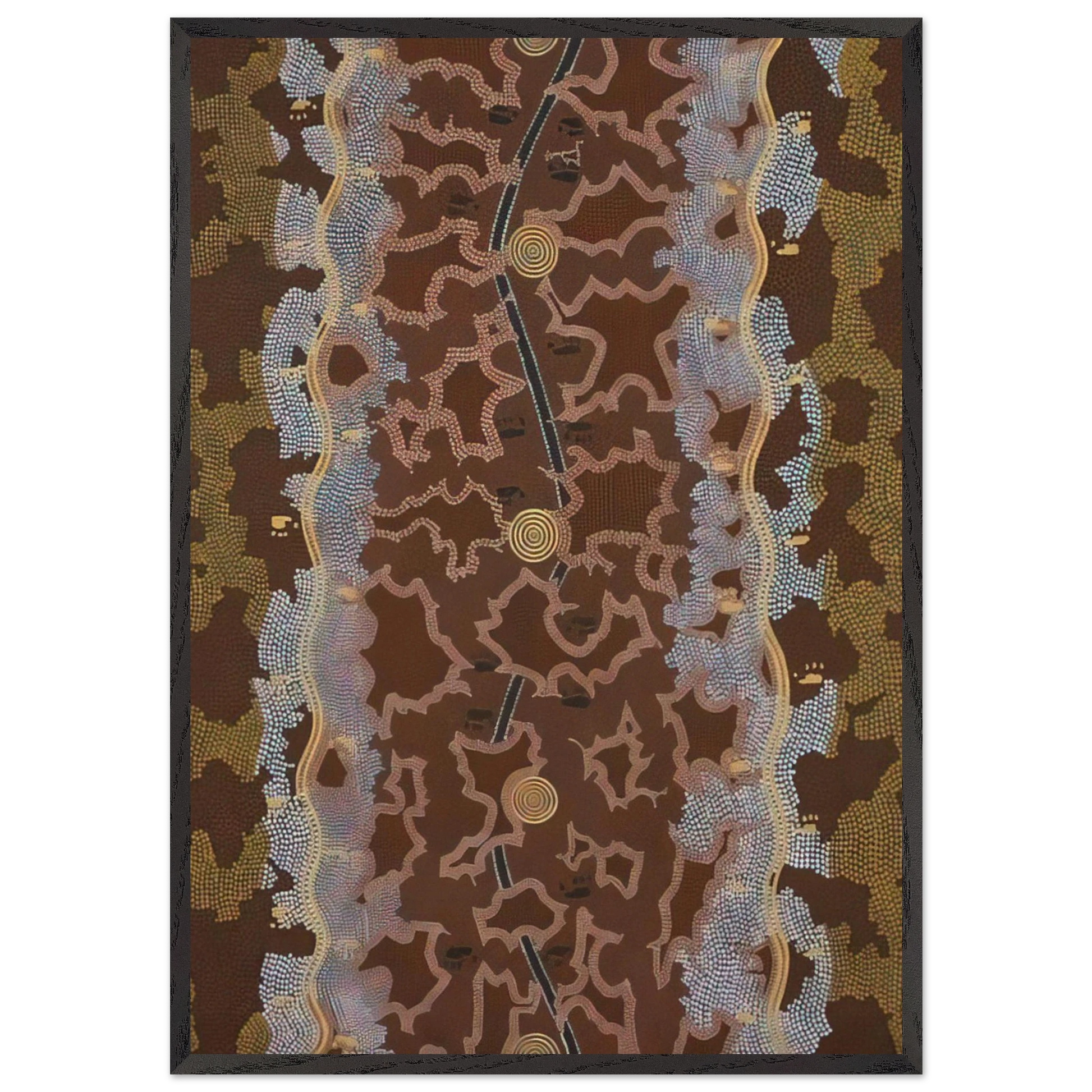 Possum Dreaming at Napperby - 1979 - Clifford Possum Tjapaltjarri Framed Art Print – Black Wooden Frame - Default Title - -Framed Art Print