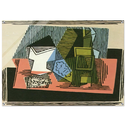 Glass, bottle, packet of tobacco - Pablo Picasso Acrylic Print - 70x100 cm / 28x40″ inches | Pablo Picasso Wall Art | Pablo Picasso Prints