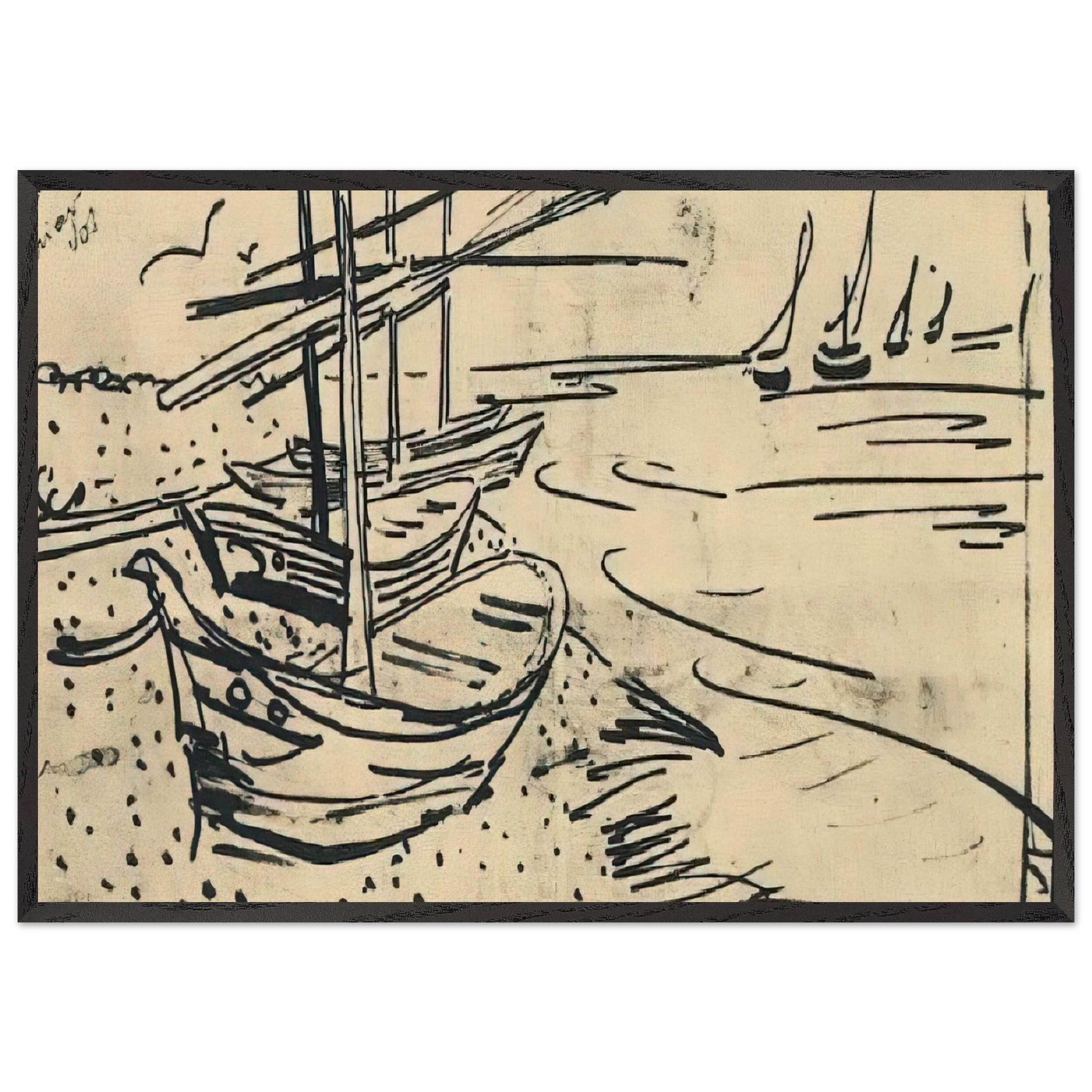 Fishing Boats on the Beach - Vincent van Gogh Framed Art Print – Black Wooden Frame - Default Title - -Framed Art Print