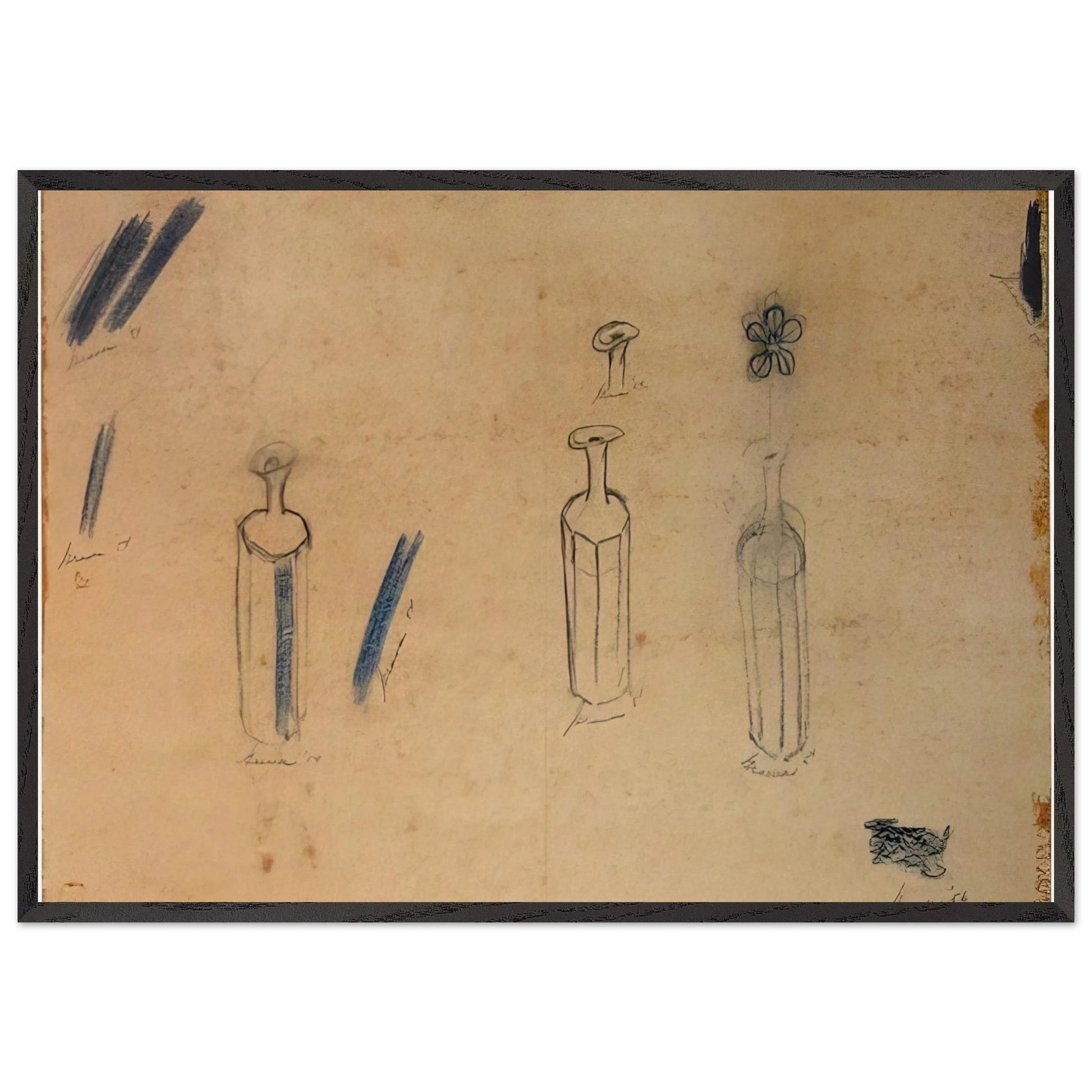 Bottles and Flowers - 1956 - Morris Graves Framed Art Print – Black Wooden Frame - Default Title - -Framed Art Print