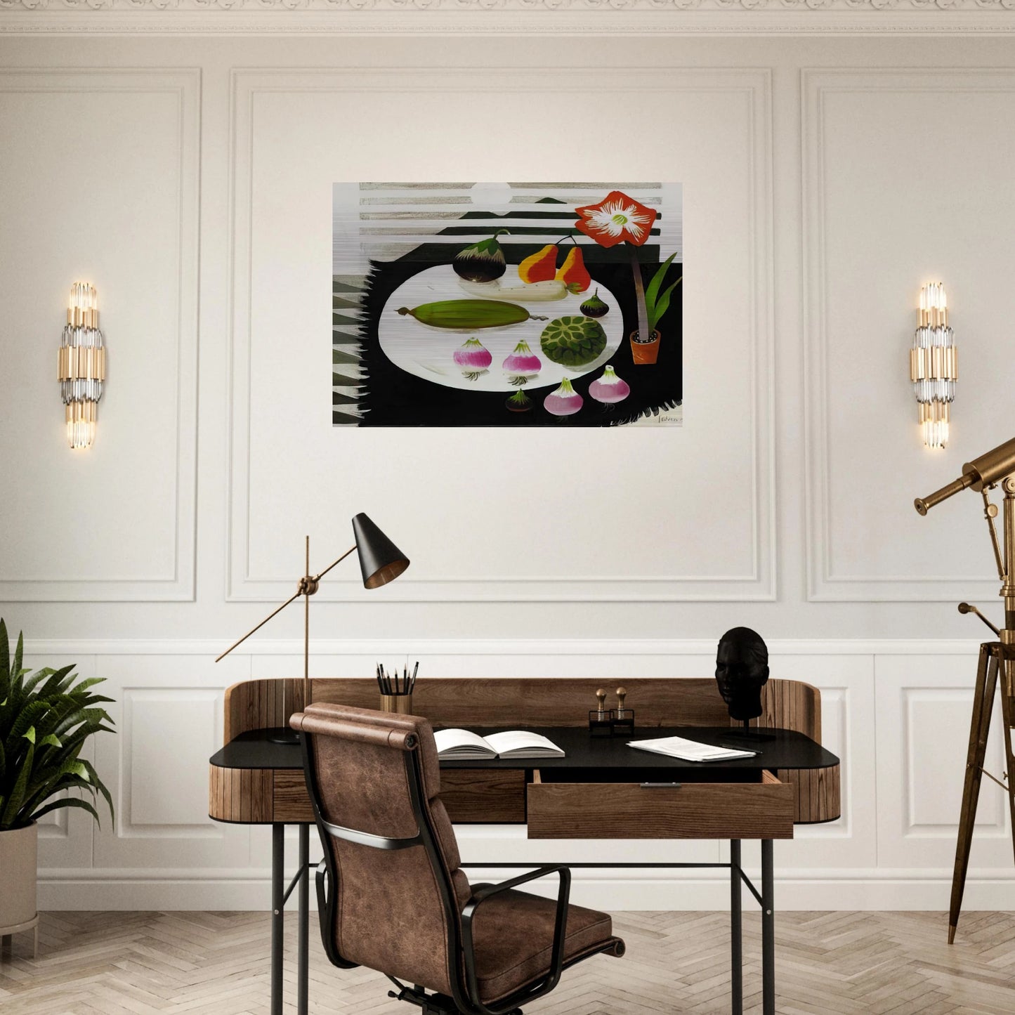 Still life with pears and onions - 1992 - Mary Fedden Brushed Aluminum Print - 70x100 cm / 28x40 inches | Mary Fedden Aluminum Print | Mary Fedden Prints