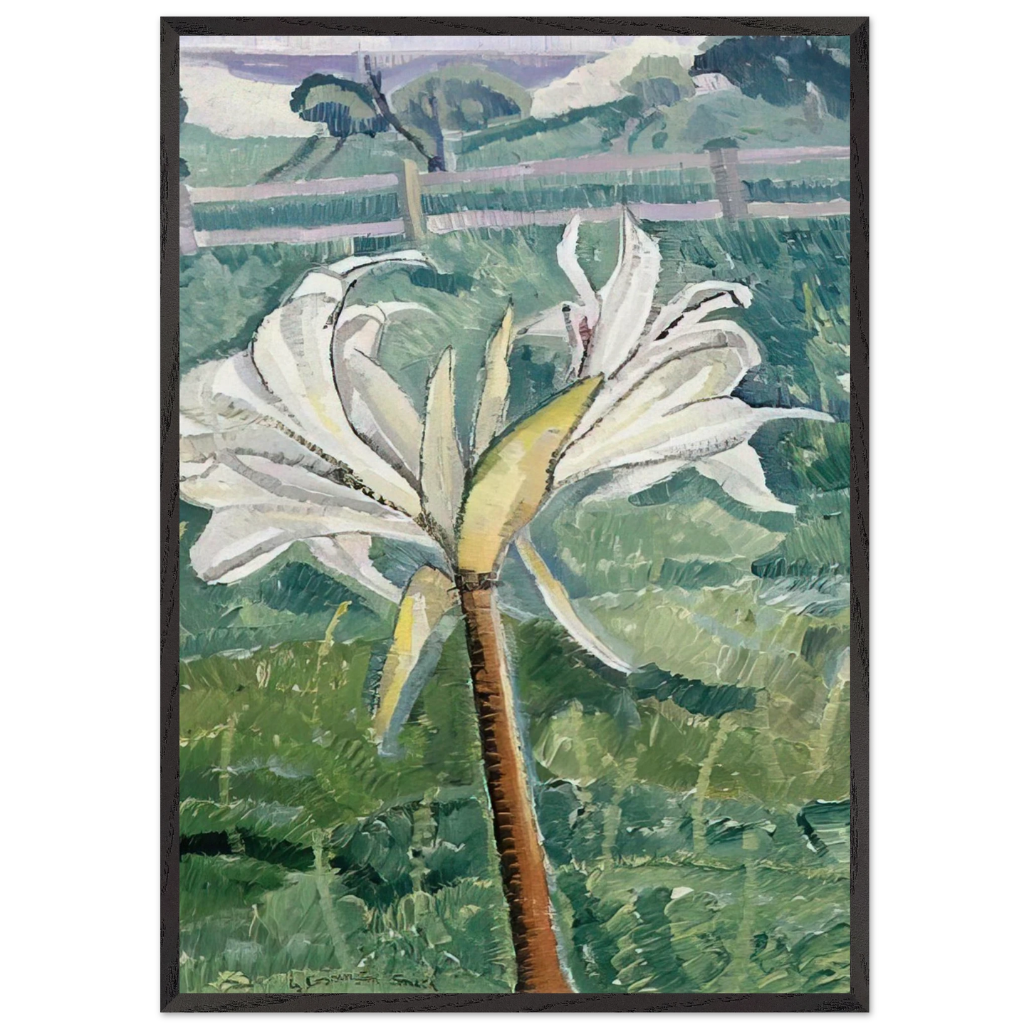 Lily growing in a field by the sea - 1927 - Grace Cossington Smith Framed Art Print – Black Wooden Frame - Default Title - -Framed Art Print