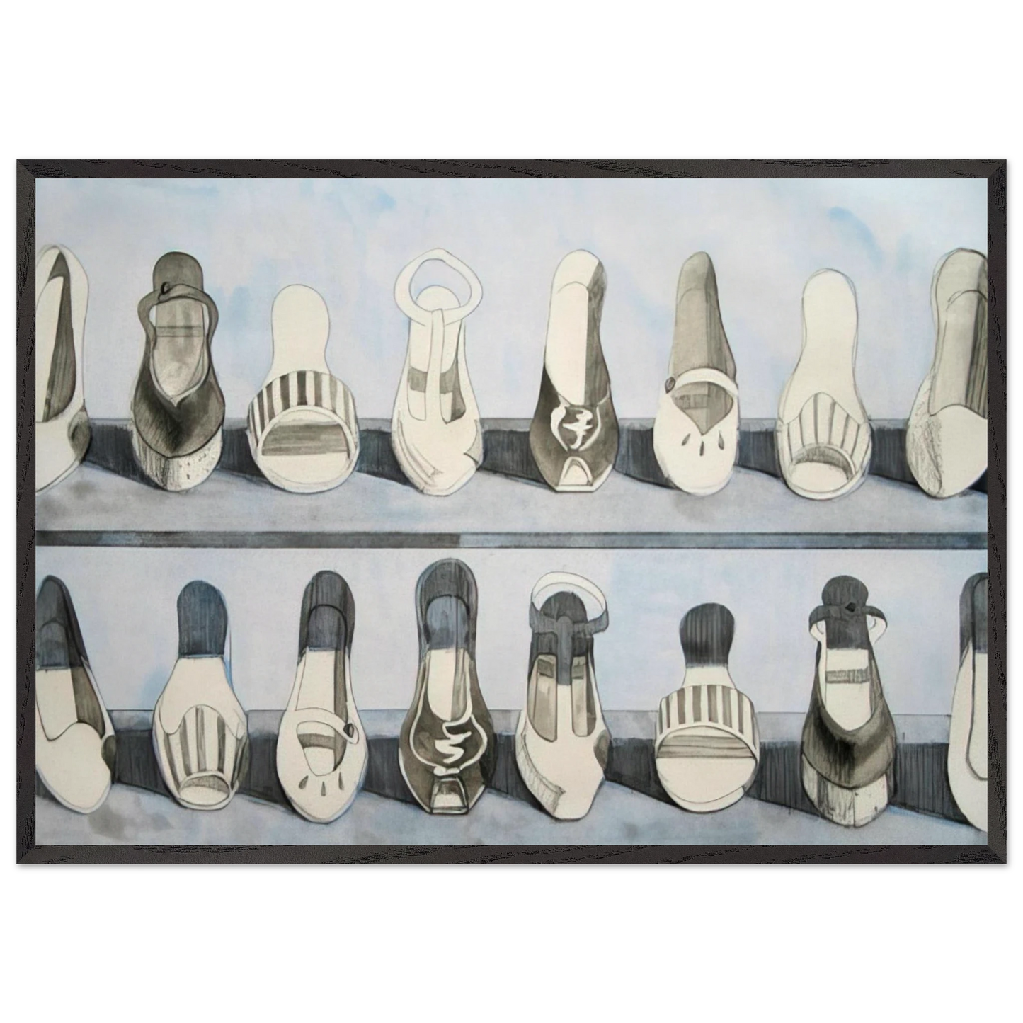 Shoe Rows - 1975 - Wayne Thiebaud Framed Art Print – Black Wooden Frame - Default Title - -Framed Art Print