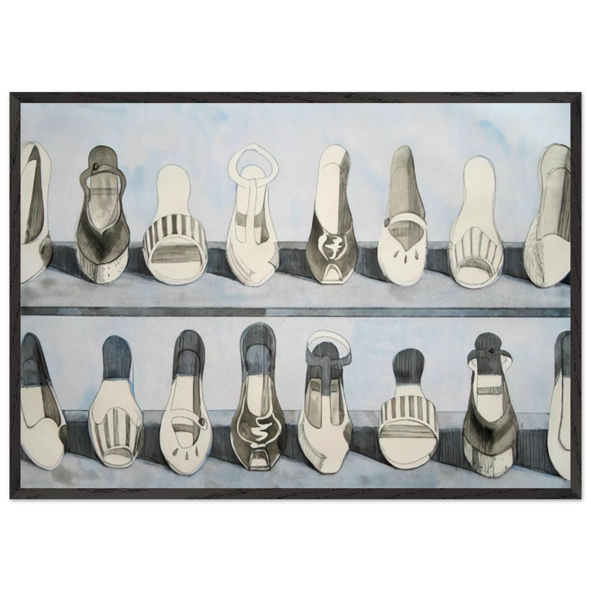 Shoe Rows - 1975 - Wayne Thiebaud Framed Art Print – Black Wooden Frame - Default Title - -Framed Art Print