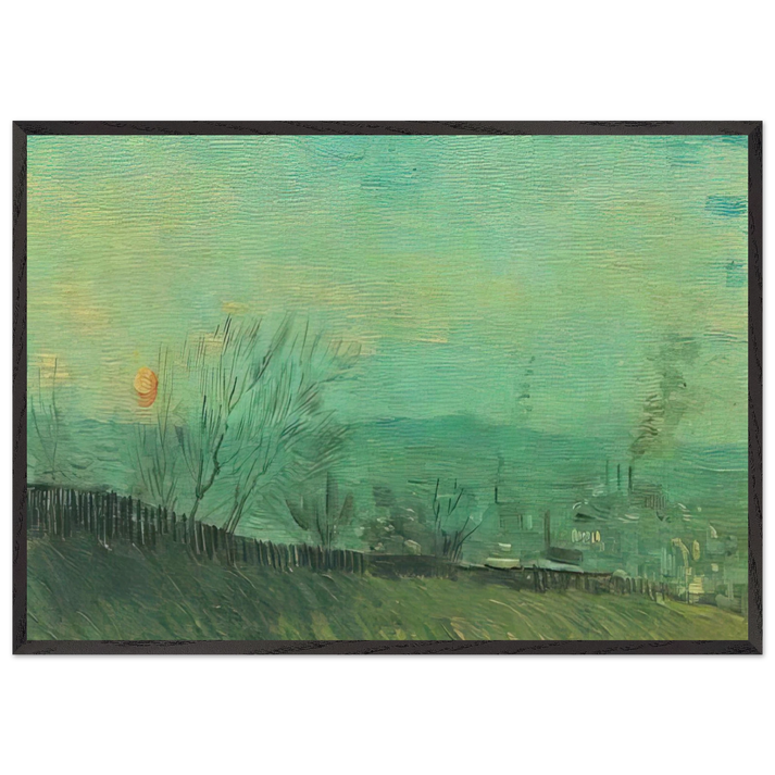 Factories Seen from a Hillside in Moonlight - Vincent van Gogh 70x100 cm / 28x40 inches Framed Art Print – Black Wooden Frame