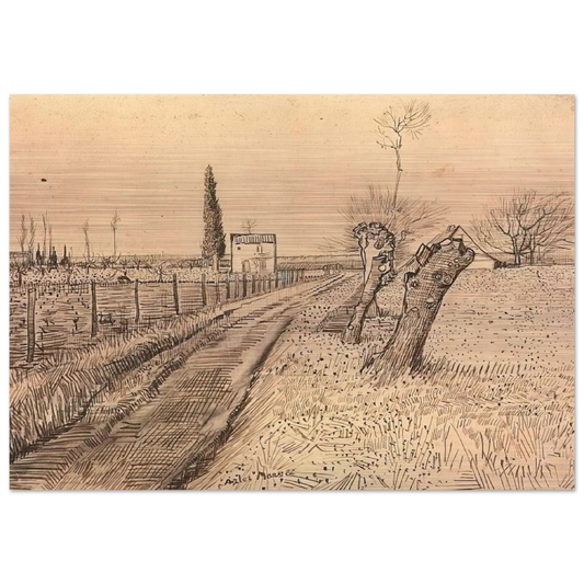 Landscape with Path and Pollard Trees - Vincent van Gogh Brushed Aluminum Print - 70x100 cm / 28x40 inches | Vincent van Gogh Aluminum Print | Vincent van Gogh Prints
