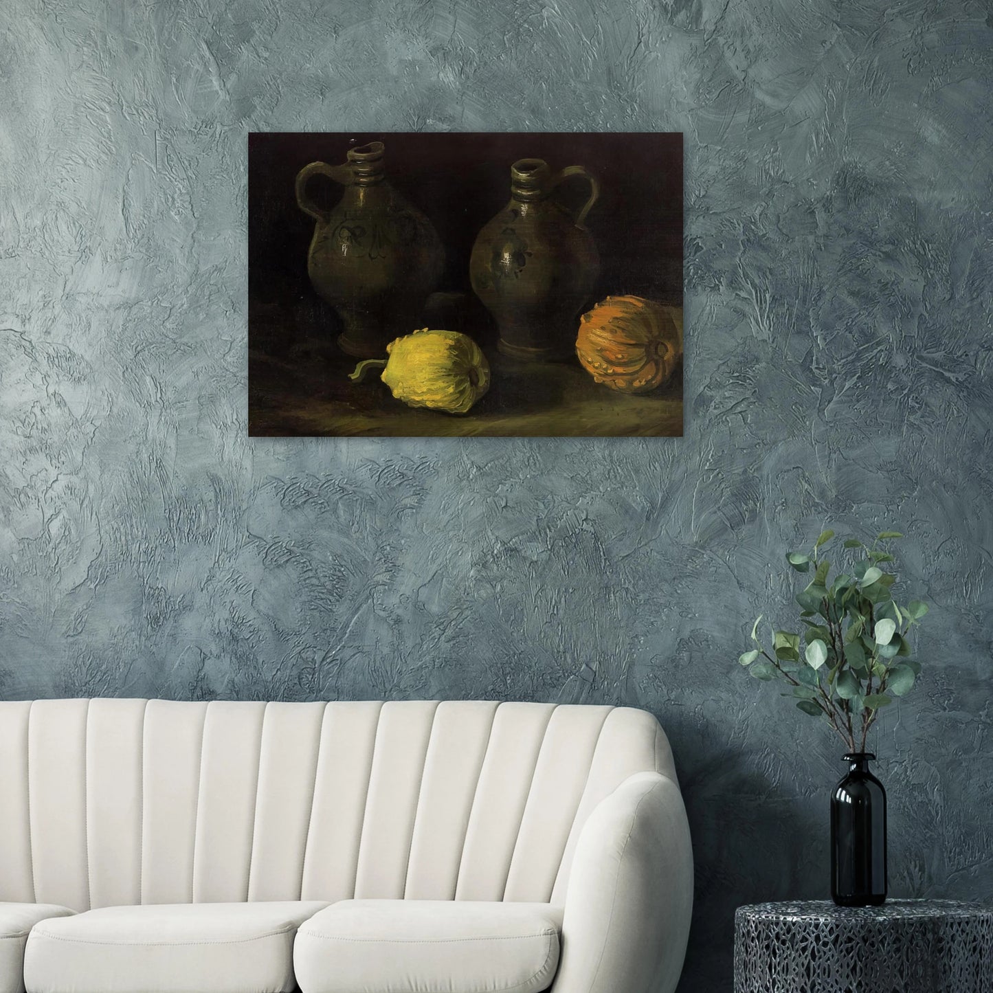 Still Life with Two Jars and Two Pumpkins - Vincent van Gogh Brushed Aluminum Print - 70x100 cm / 28x40 inches | Vincent van Gogh Aluminum Print | Vincent van Gogh Prints