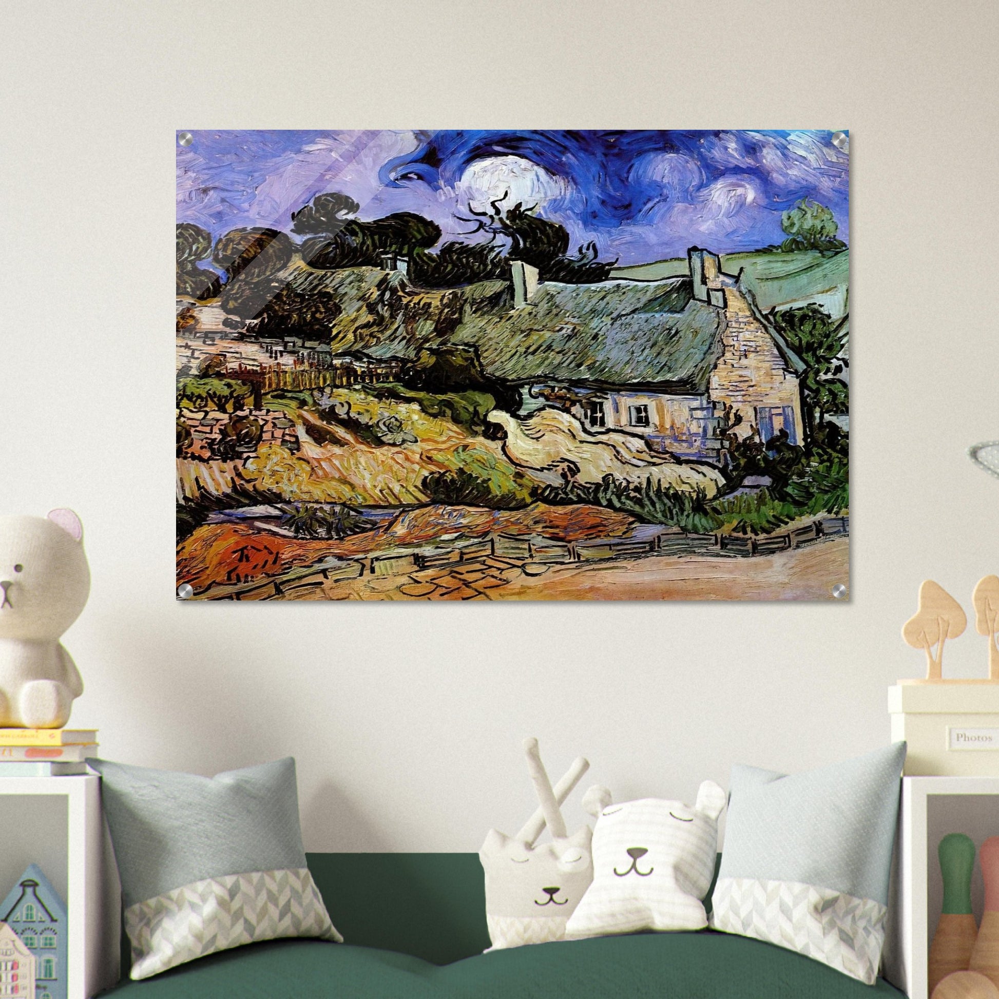 Houses with Thatched Roofs, Cordeville - Vincent van Gogh Acrylic Print - 70x100 cm / 28x40″ inches