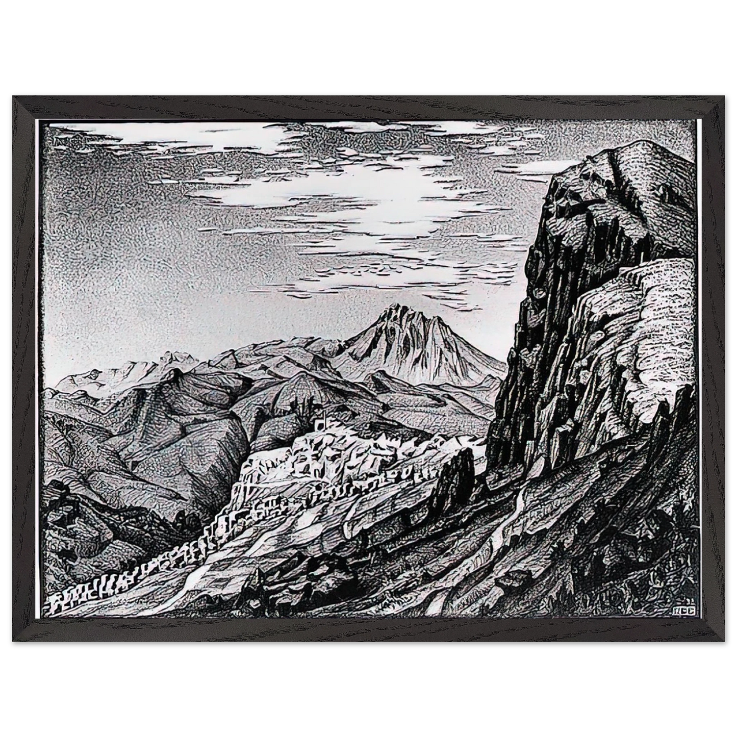 MC Escher - CALTAVUTURO IN THE MADONIE MOUNTAINS SICILY Wall Art - 60x80 cm / 24x32 inches - Fine Art Poster - -