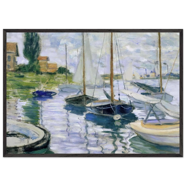 Boats at rest at Petit-Gennevilliers - claude monet 70x100 cm / 28x40 inches Framed Art Print – Black Wooden Frame
