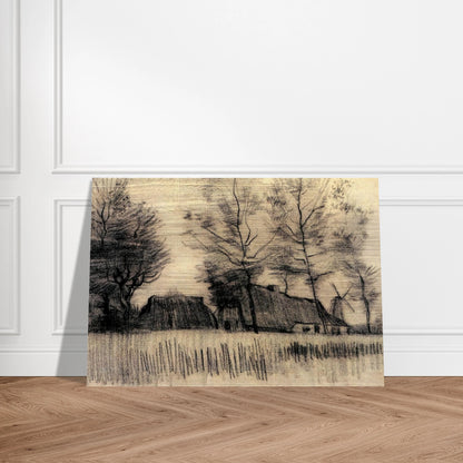 Landscape with Cottages and a Mill - Vincent van Gogh Brushed Aluminum Print - 70x100 cm / 28x40 inches | Vincent van Gogh Aluminum Print | Vincent van Gogh Prints