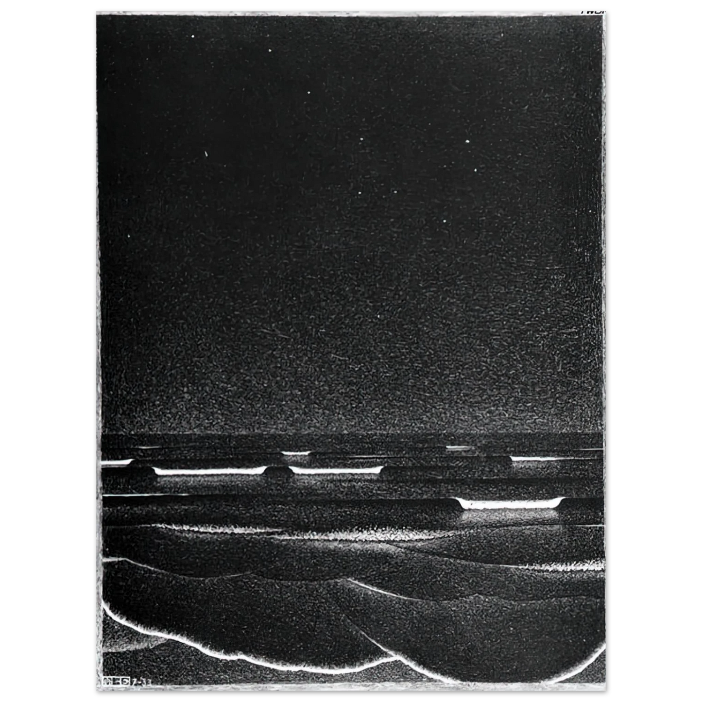 MC Escher - FLUORESCENT SEA Wall Art - 30x40 cm / 12x16 inches - Premium Wooden Framed Poster With Fine Art Paper - White frame
