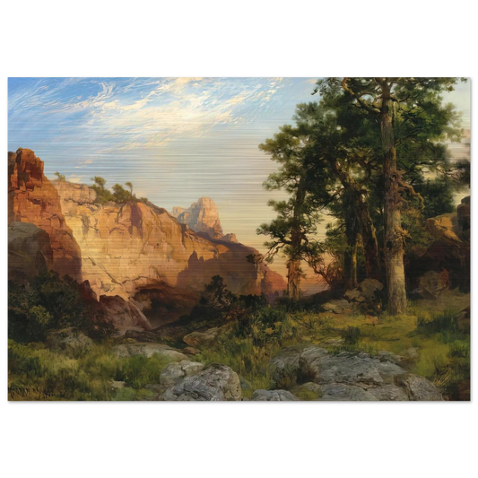 Coconino Pines and Cliff Arizona - Thomas Moran Brushed Aluminum Print - 70x100 cm / 28x40 inches | Thomas Moran Aluminum Print | Thomas Moran Prints