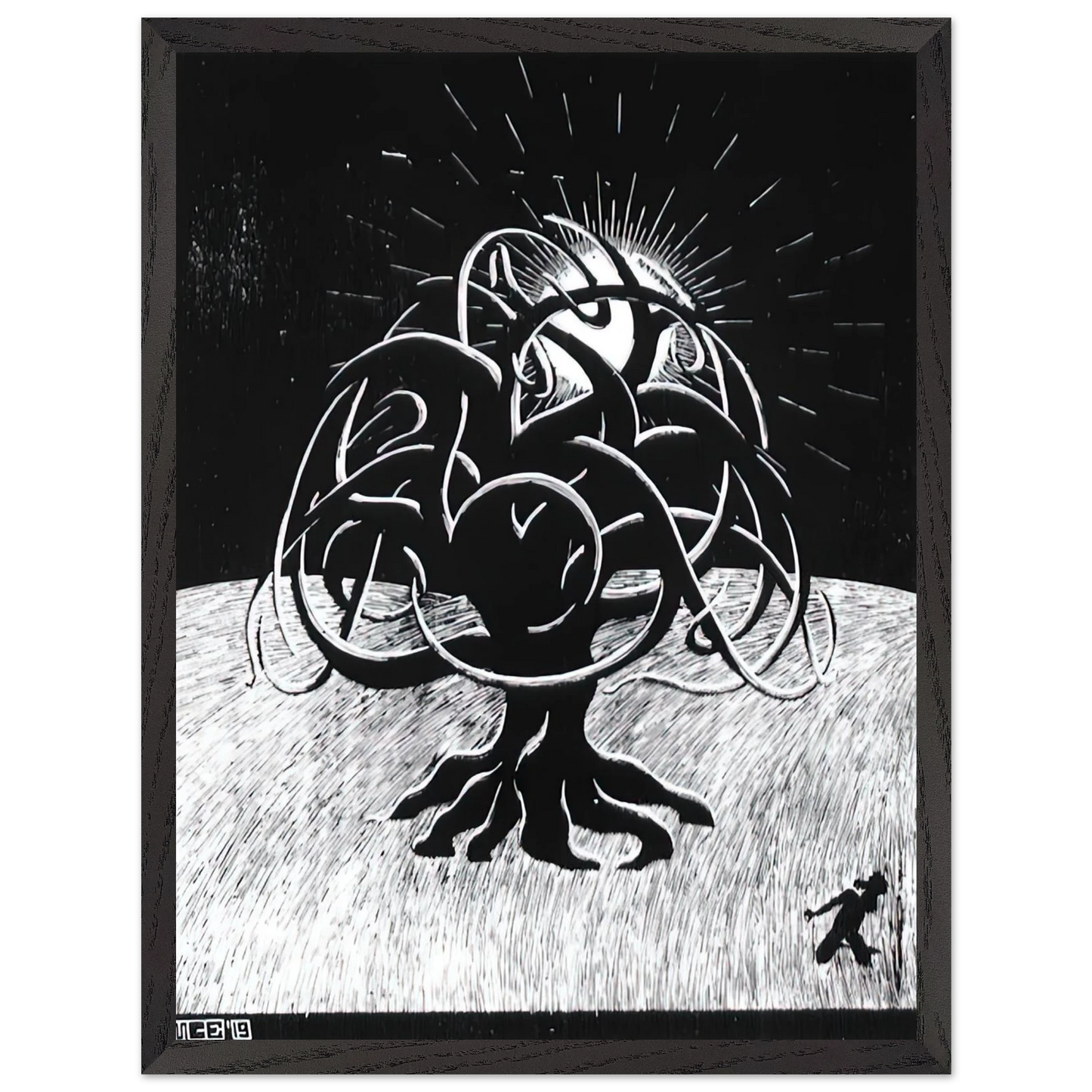 MC Escher - TWON TREE Wall Art - 60x80 cm / 24x32 inches - Premium Wooden Framed Poster With Fine Art Paper - Black frame