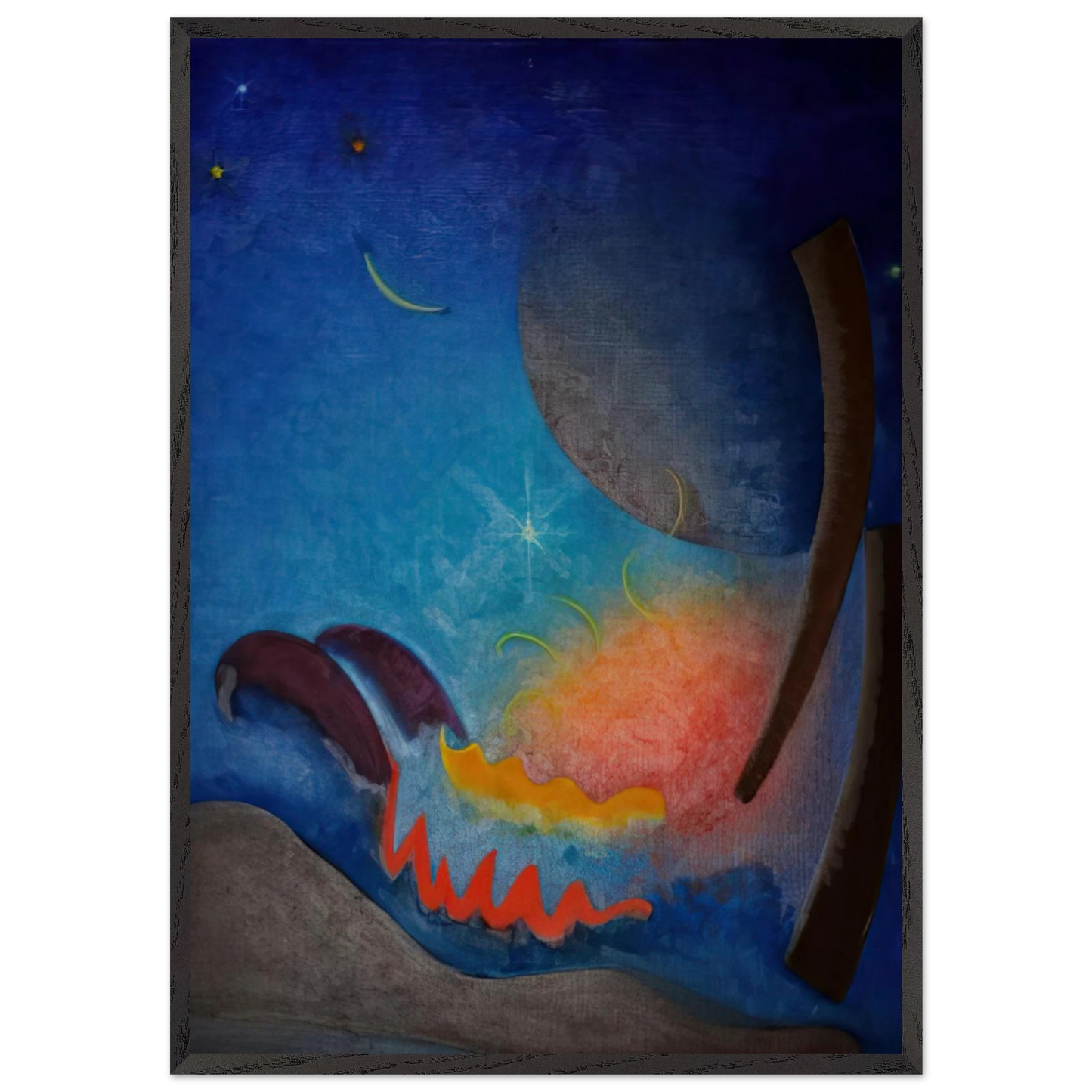 Night Fires - Precisionism - Agnes Lawrence Pelton Framed Art Print – Black Wooden Frame - Default Title - -Framed Art Print