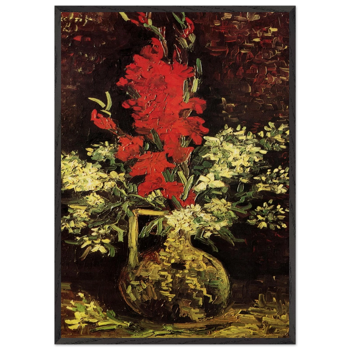 Vase with Gladioli and Carnations - Vincent van Gogh 70x100 cm / 28x40 inches Framed Art Print – Black Wooden Frame
