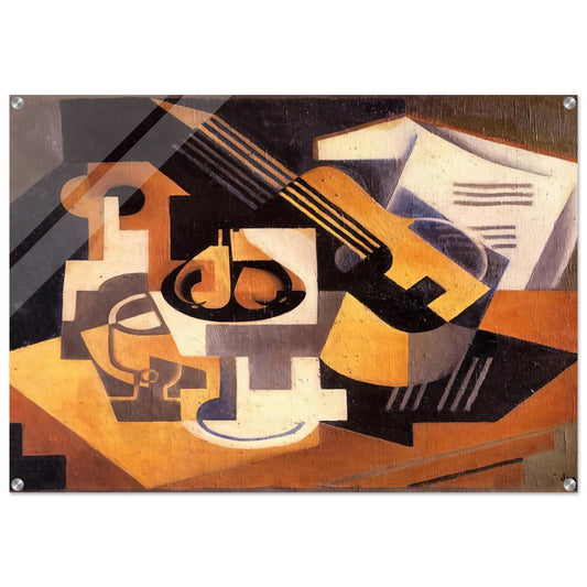 GUITAR AND FRUIT BOWL ON A TABLE 1918 - Juan Gris Acrylic Print - 70x100 cm / 28x40″ inches | Juan Gris Wall Art | Juan Gris Prints