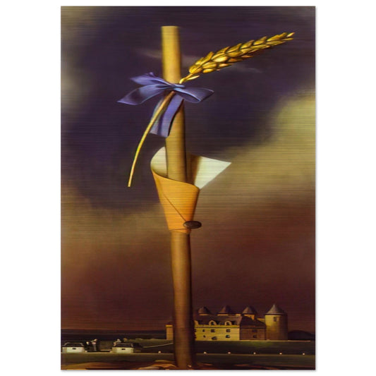 BLUE KNOT AND EAR OF WHEAT NEXT TO THE CASTLE - Salvador Dali Brushed Aluminum Print - 70x100 cm / 28x40 inches | Salvador Dali Aluminum Print | Salvador Dali Prints